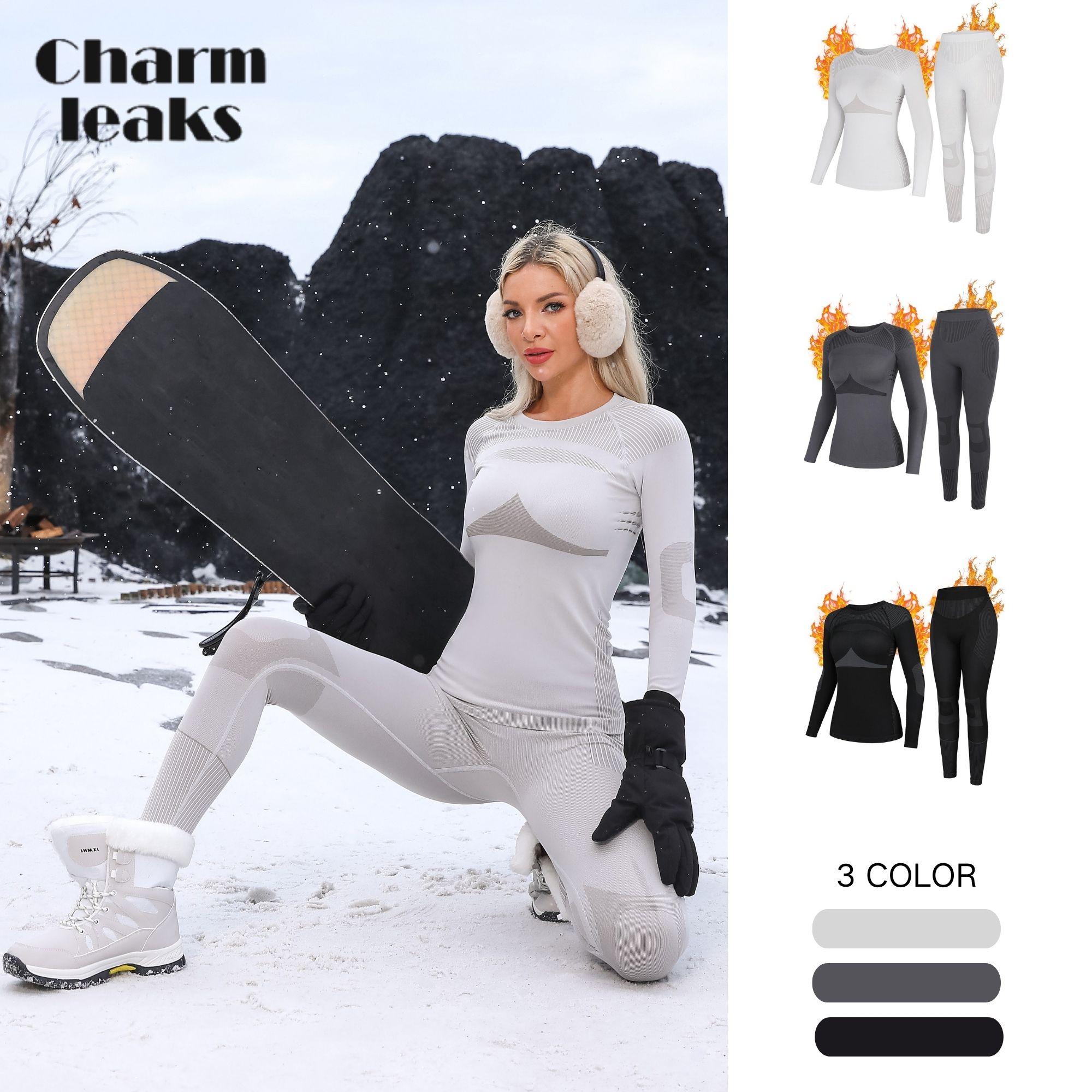 CHARMLEAKS Thermal Underwear Set for Women Long Johns Seamless Warm Base Layer Top & Bottom Ski Wear for Cold Weather