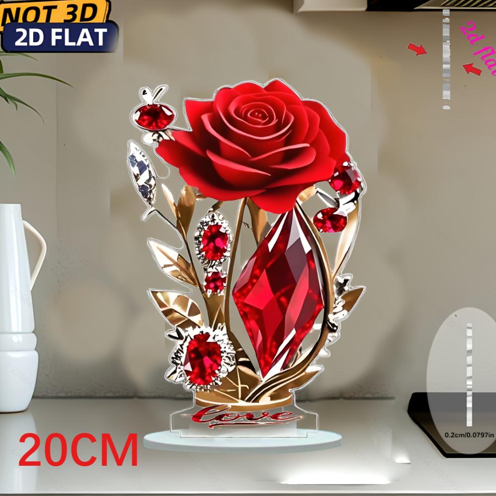 2D Wine Red Rose Acrylic Table Decor Home Wedding Decoration Valentine Mother's Day Gift