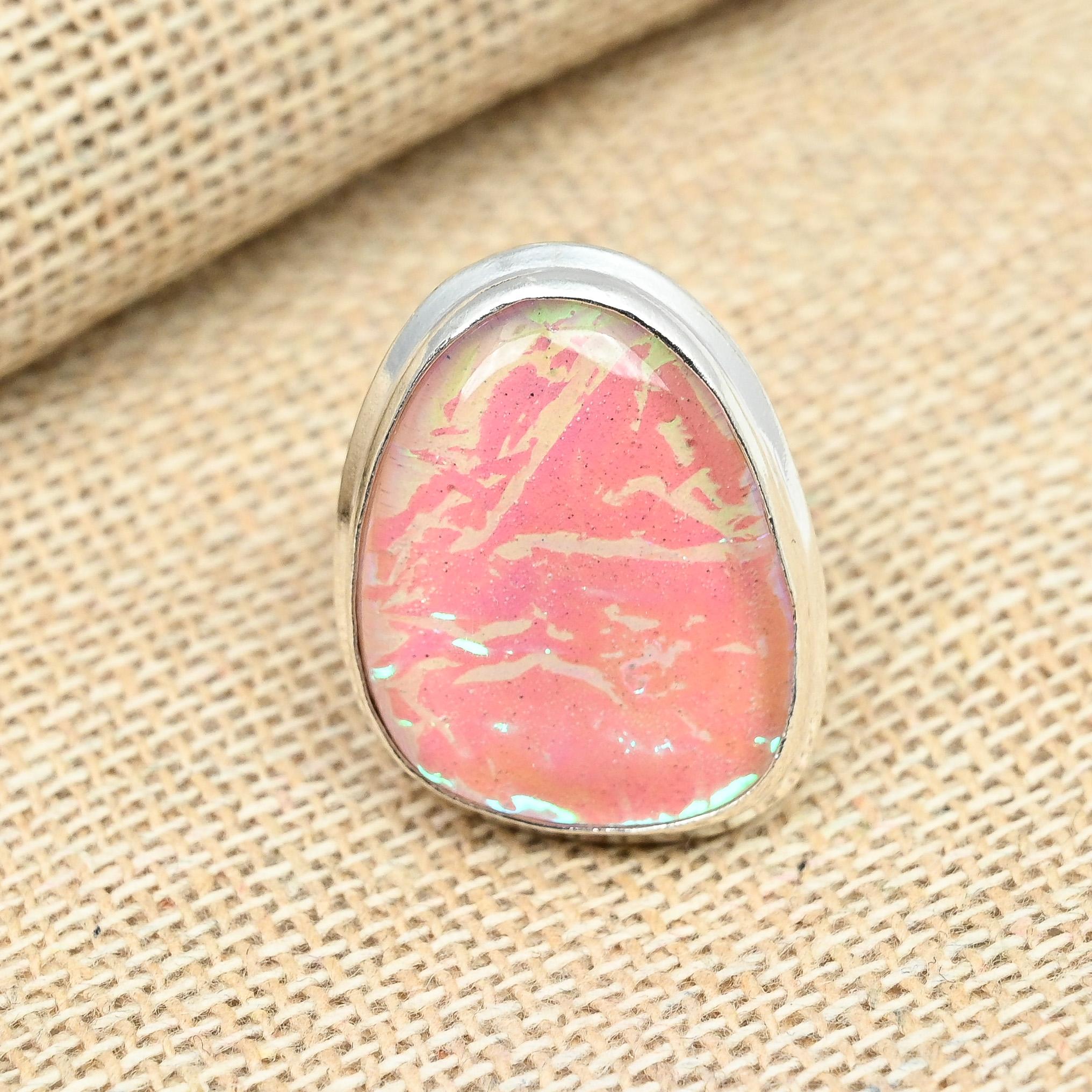 Pink Australian Triplet Opal Gemstone Handmade Solid 925 Sterling Silver Ring
