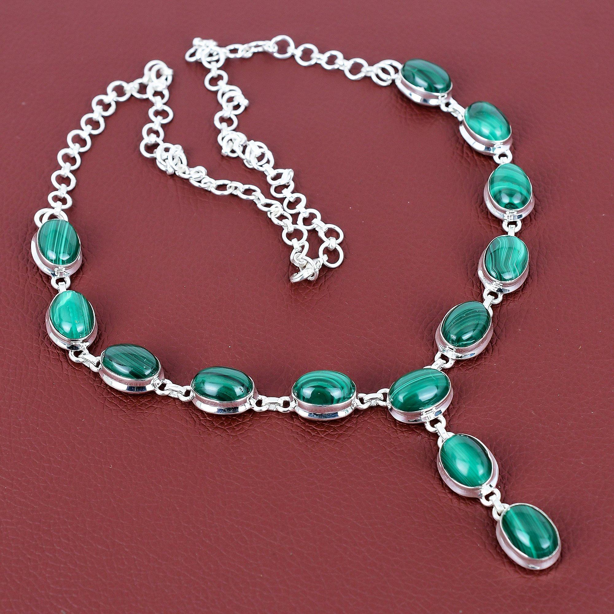 Malachite Necklace Natural Gemstone Jewelry 925 Sterling Silver Necklace Handmade Adjustable Chain Necklace Brand New Necklace Gifts for Her
