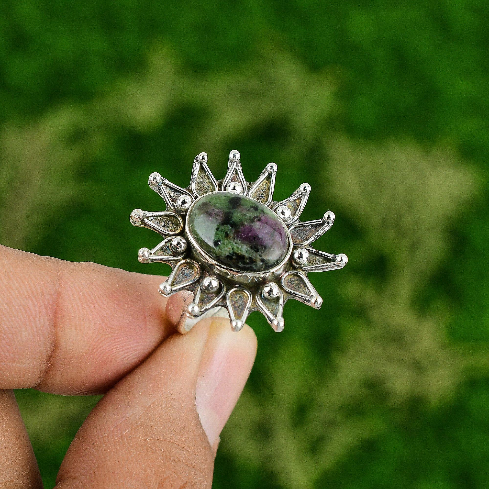 Ruby Zoisite Stone Promise New Flower Anniversary Sister Ring Jewelry 925 Silver