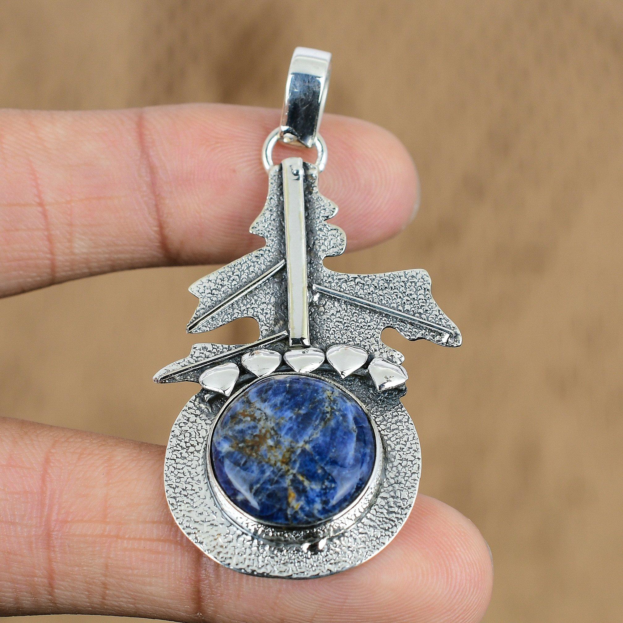 Wedding Gift For Her 925 Sterling Silver Natural Sodalite Gemstone Pendant