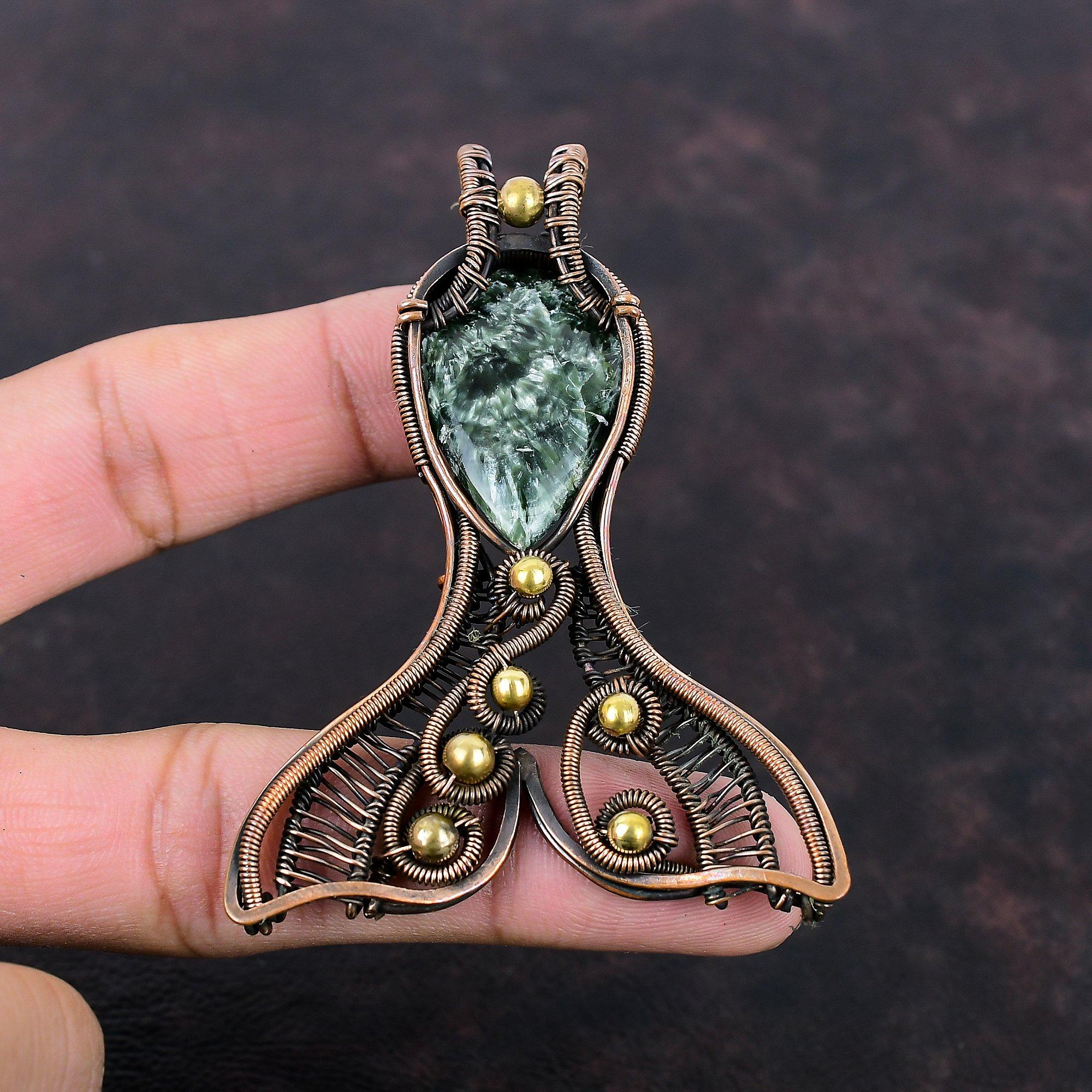 Seraphinite Pendant Copper Wire Wrapped Pendant Fish Pendant Seraphinite Gemstone Jewelry Handmade Pendant Copper Jewelry Anniversary Gifts