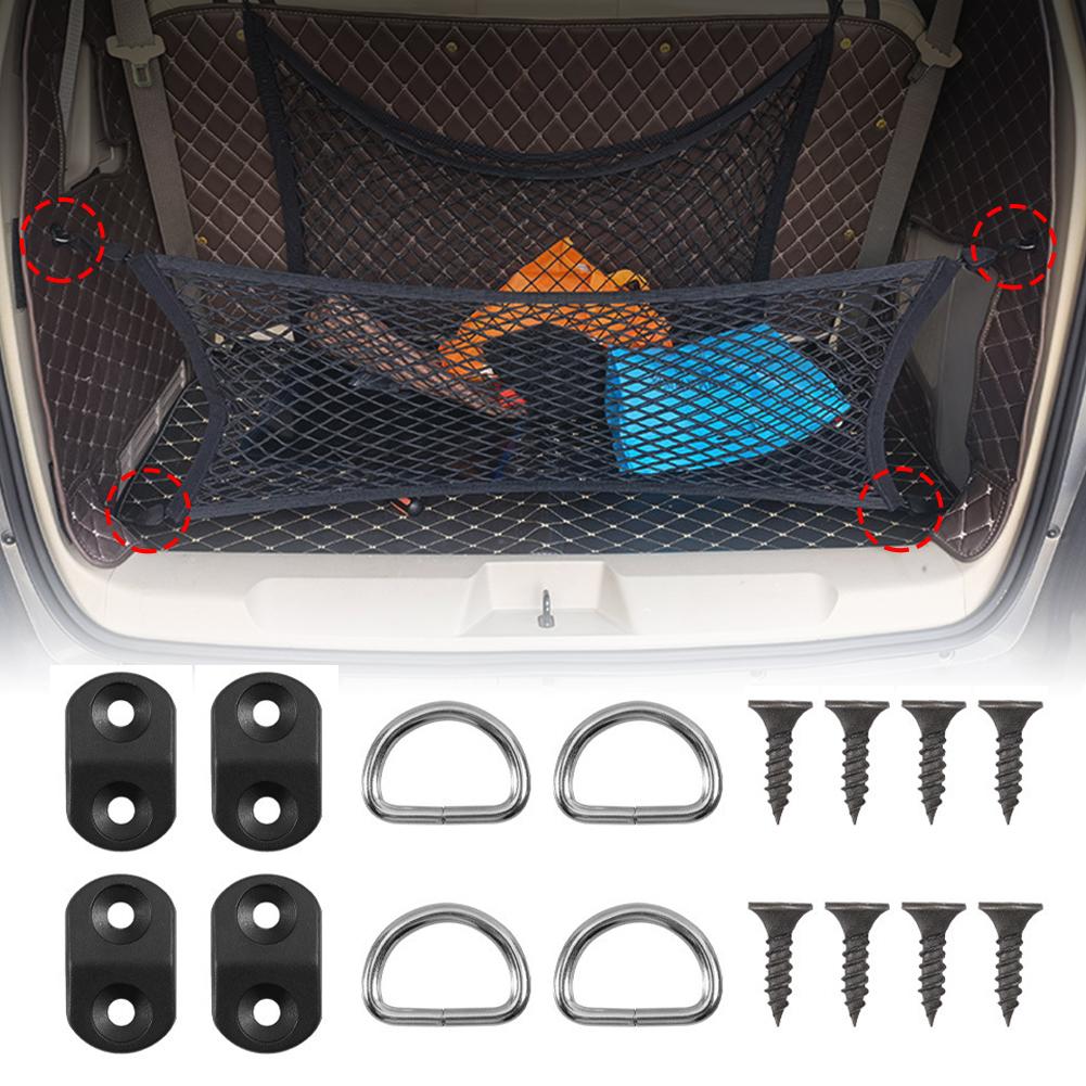 4Set Car Cargo Net Floor Hook Accessories Rear Trunk Boot Cargo Floor Net Tie Down Hook Ring Loop Hanging Flat Screen Net Fixing