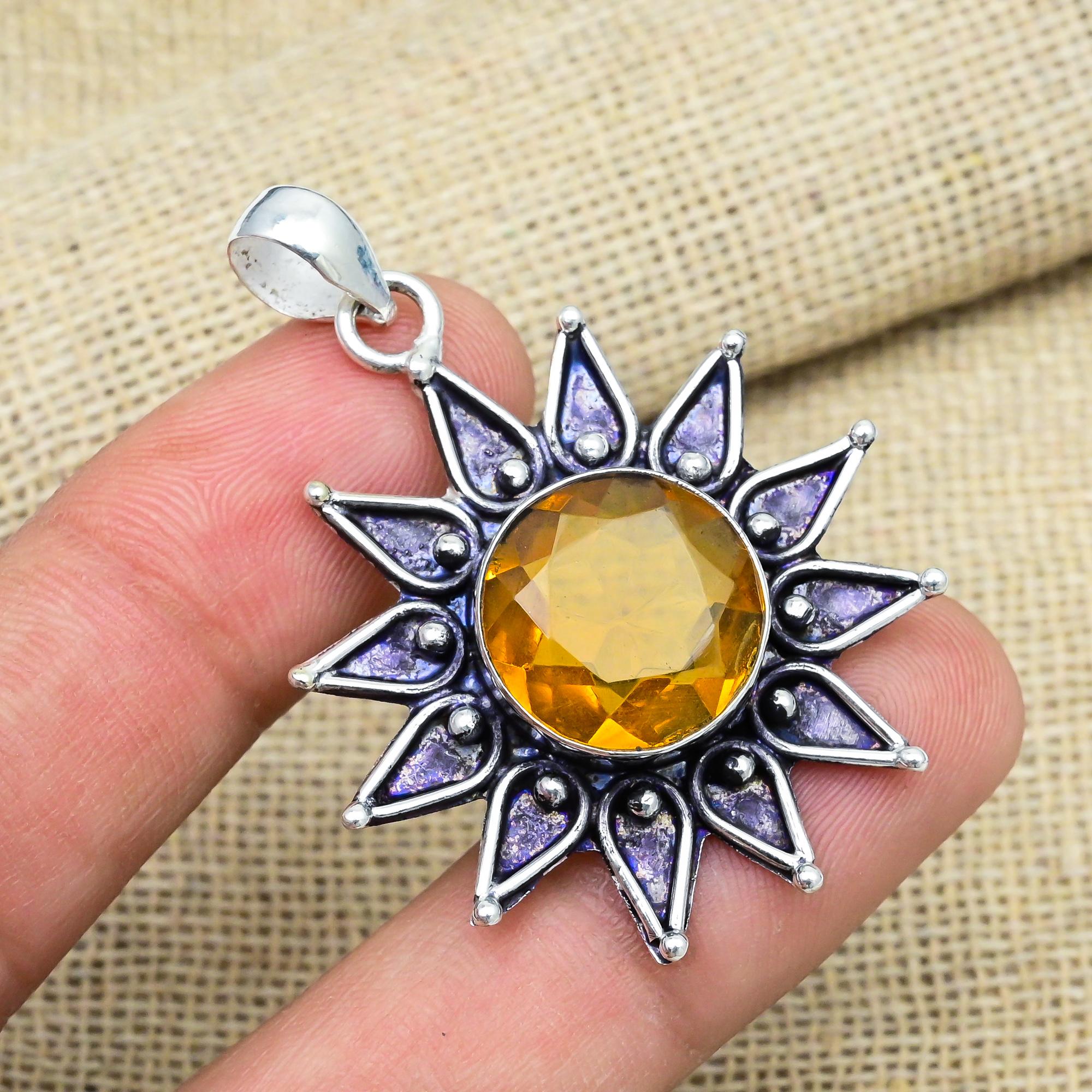Citrine Gemstone Ručně vyráběné šperky Solid 925 Sterling Silver Přívěsek pro ženy