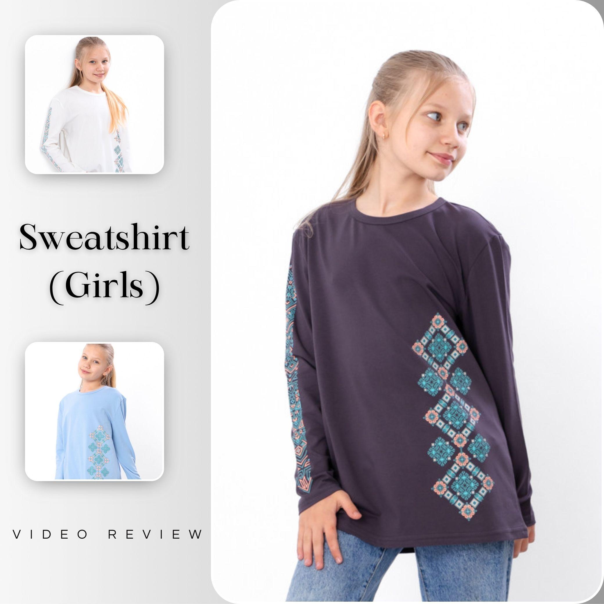 Girls’ Sweatshirt – Patriotic Embroidery-Inspired Print & Soft Cotton Comfort, Any Season, 6363-2 HC