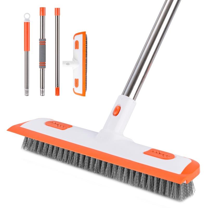 2-in-1 Floor Scrubber & Squeegee - Extra Large Hard Bristle Brush for Bathroom Tile & Grout Cleaning