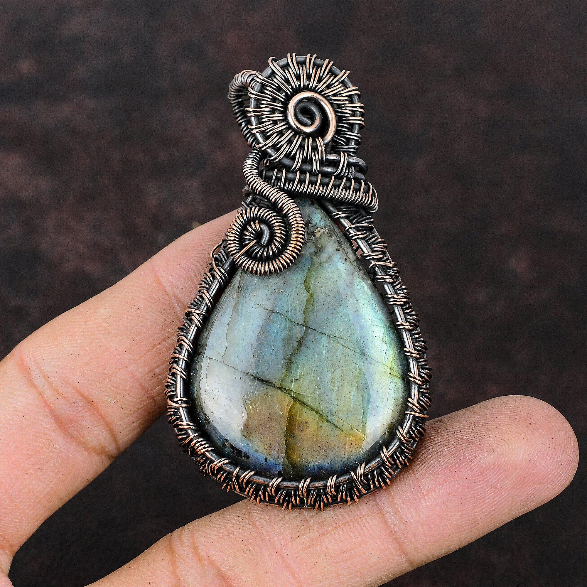 Labradorite Pendant Copper Wire Wrapped Pendant Original Gemstone Pendant Beautiful Labradorite Jewelry Handmade Copper Jewelry Gift For Her