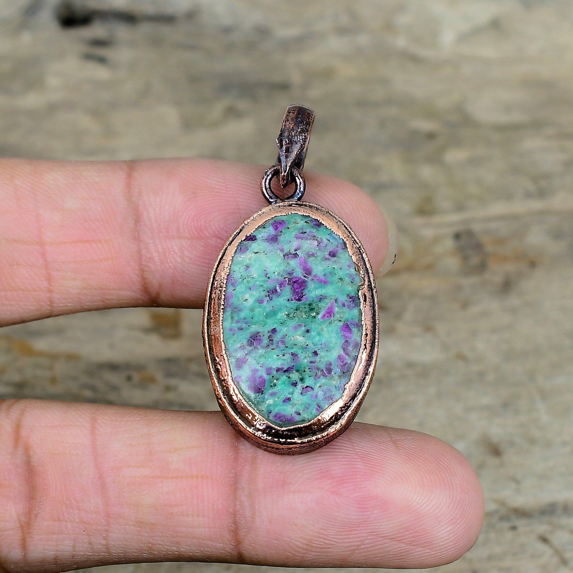 Ruby fuchsite pendant electroformed copper pendant handmade brand new pendant ruby fuchsite gemstone jewelry designer pendant gifts for him