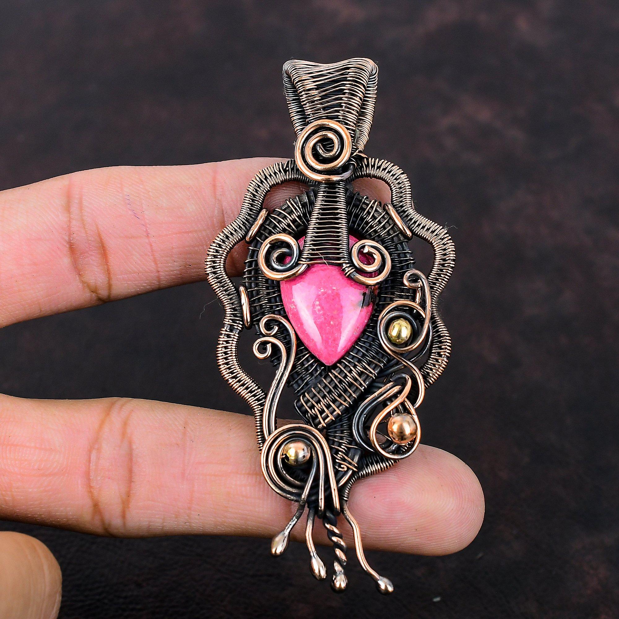 Thulite Pendant Copper Wire Wrapped Pendant Handmade Pendant Designer Copper Jewelry Gemstone Pendant Wire Wrap Thulite Jewelry Gift For Him