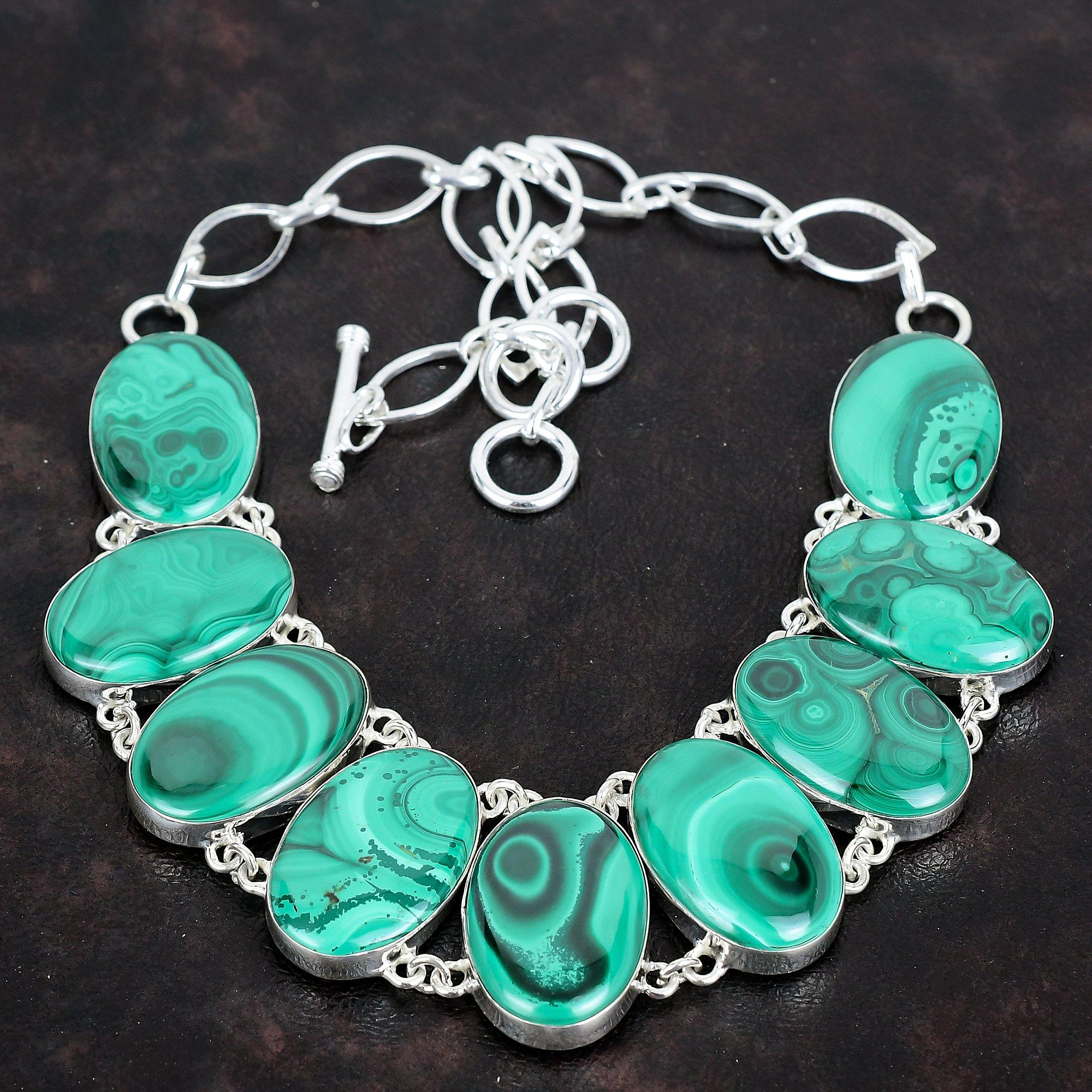 Malachite necklace 925 sterling silver necklace gemstone handmade jewelry adjustable chain necklace latest design necklace gifts for women
