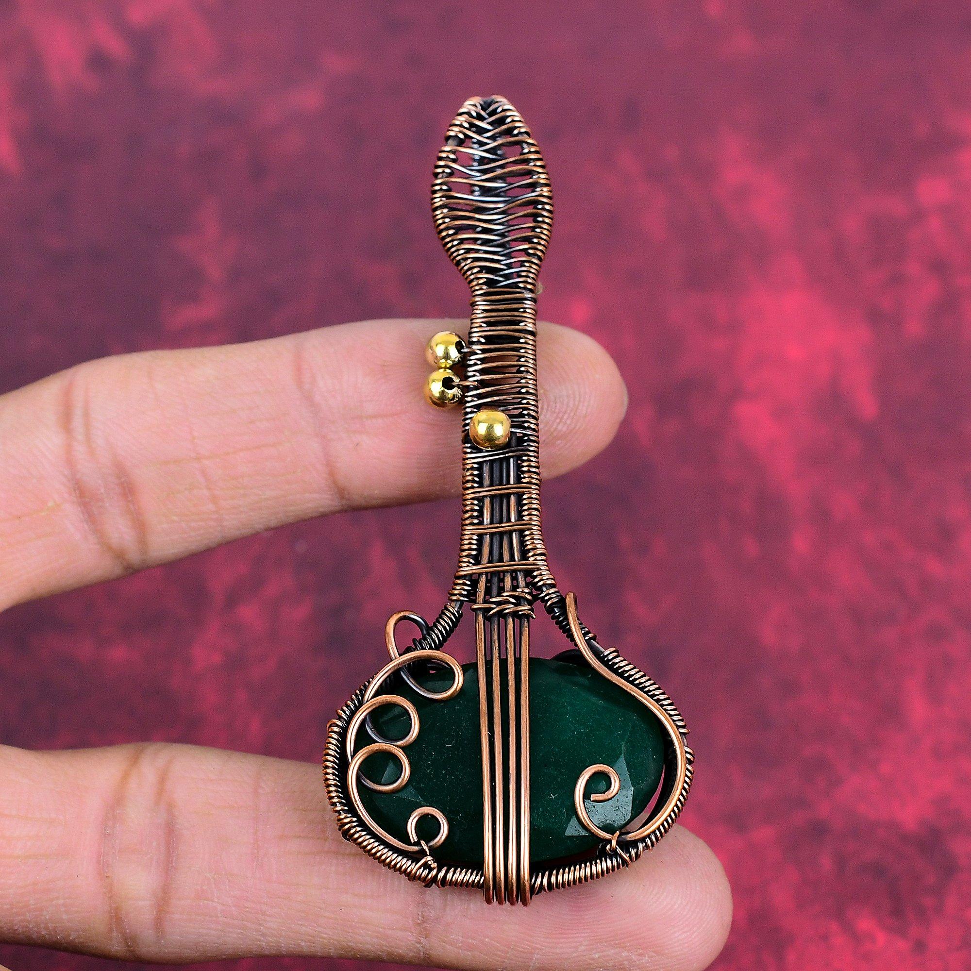 Faceted Zambian Emerald Pendant Copper Wire Wrapped Pendant Gemstone Copper Jewelry Handmade Guitar Pendant Wire Wrap Jewelry Gifts for Him