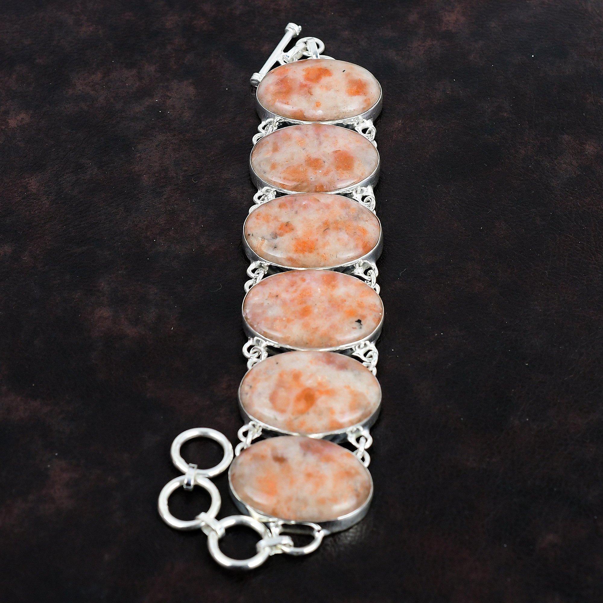 Sunstone Bracelet Original Gemstone Bracelet Silver Jewelry 925 Sterling Silver Bracelet Adjustable Chain Bracelet Handmade Jewelry For Gift