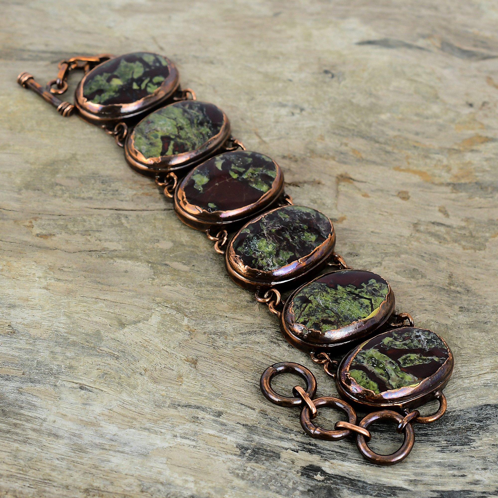 Dragon Bloodstone Bracelet Electroformed Copper Bracelet Adjustable Chain Handmade Bracelet Copper Jewelry Gemstone Bracelet Wedding Gifts