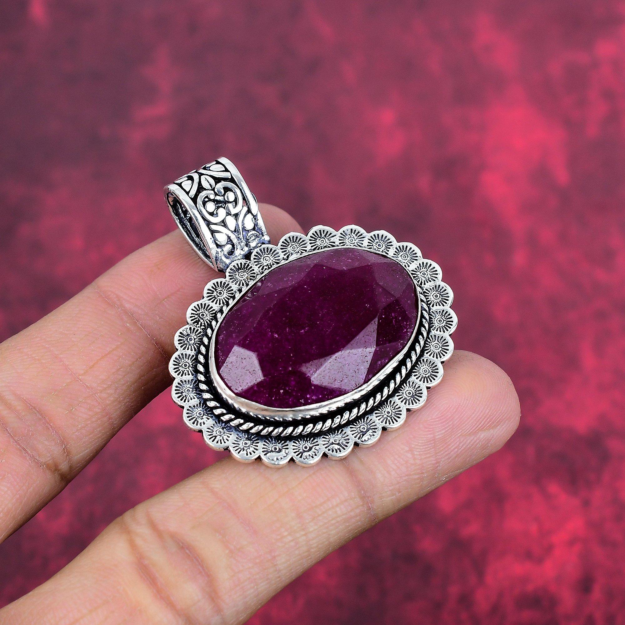 Bijuterii cu pietre prețioase cu pandantiv rubin, pandantiv lucrat manual din argint solid 925, bijuterii de ultimă generație