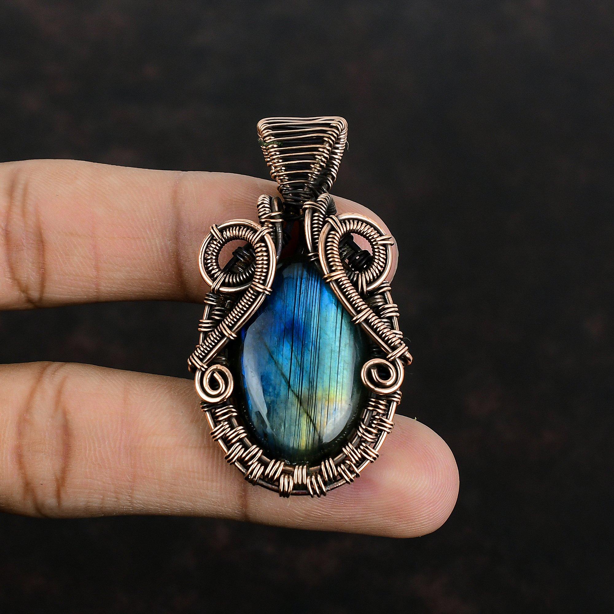 Labradorite Pendant Copper Wire Wrapped Pendant Gemstone Pendant Beautiful Copper Jewelry Handmade Pendant Wire Wrap Jewelry Gifts For Him