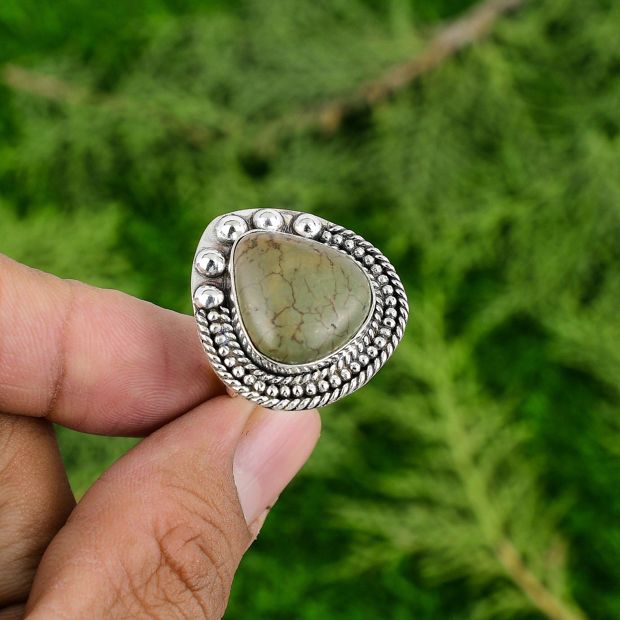 Tibetan Turquoise Gemstone 925 Sterling Silver Wedding Birthday Solitaire Ring