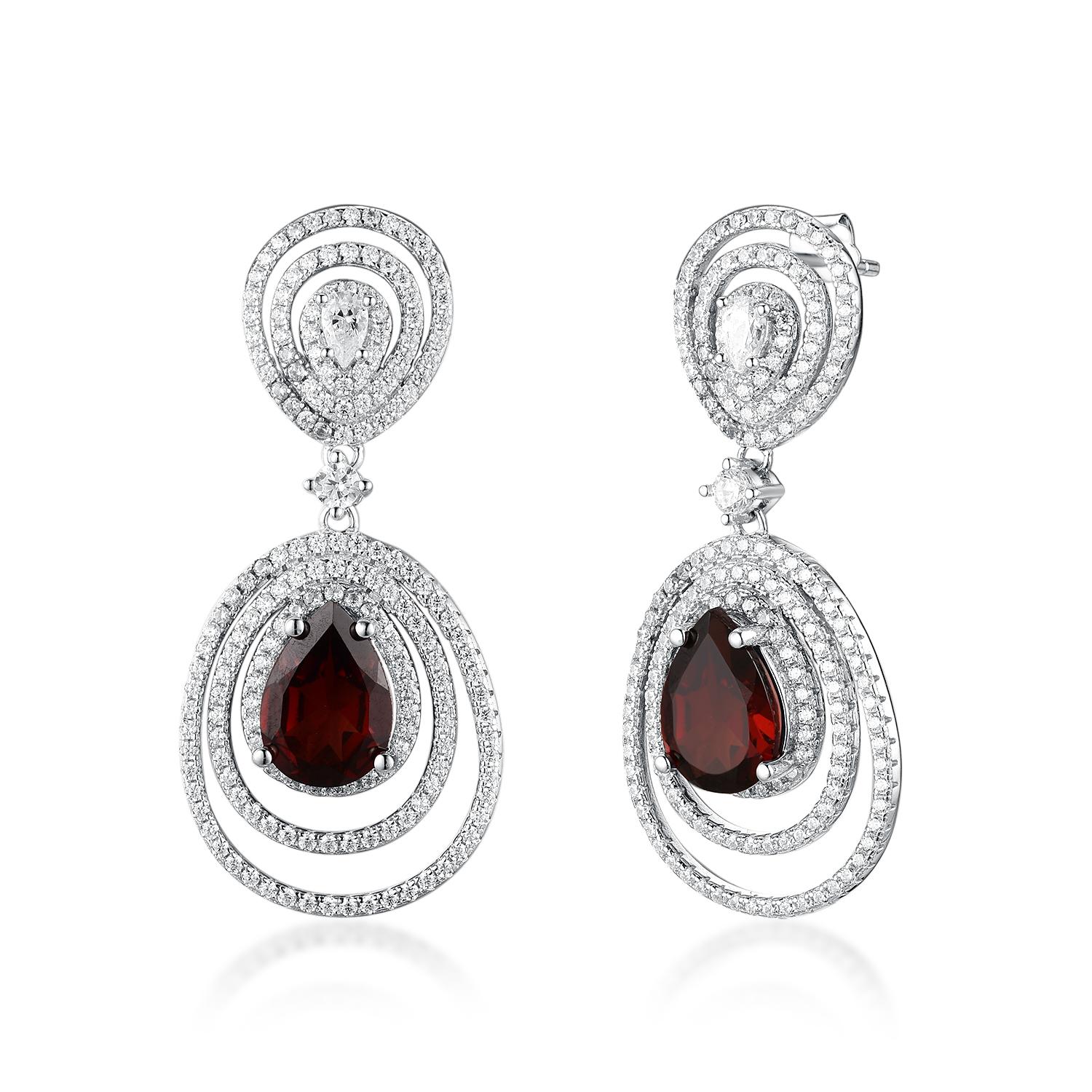 Fine Jewelry Gorgeous design Sterling Silver 925 Natural red Garnet Earrings Lady Anniversary Banquet gift