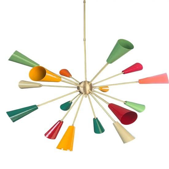 Colorful 16-Arm Italian Mid-Century Stilnovo Style Sputnik Big Chandelier Brass Hanging Pendant Lighting For Living Room, Dining room