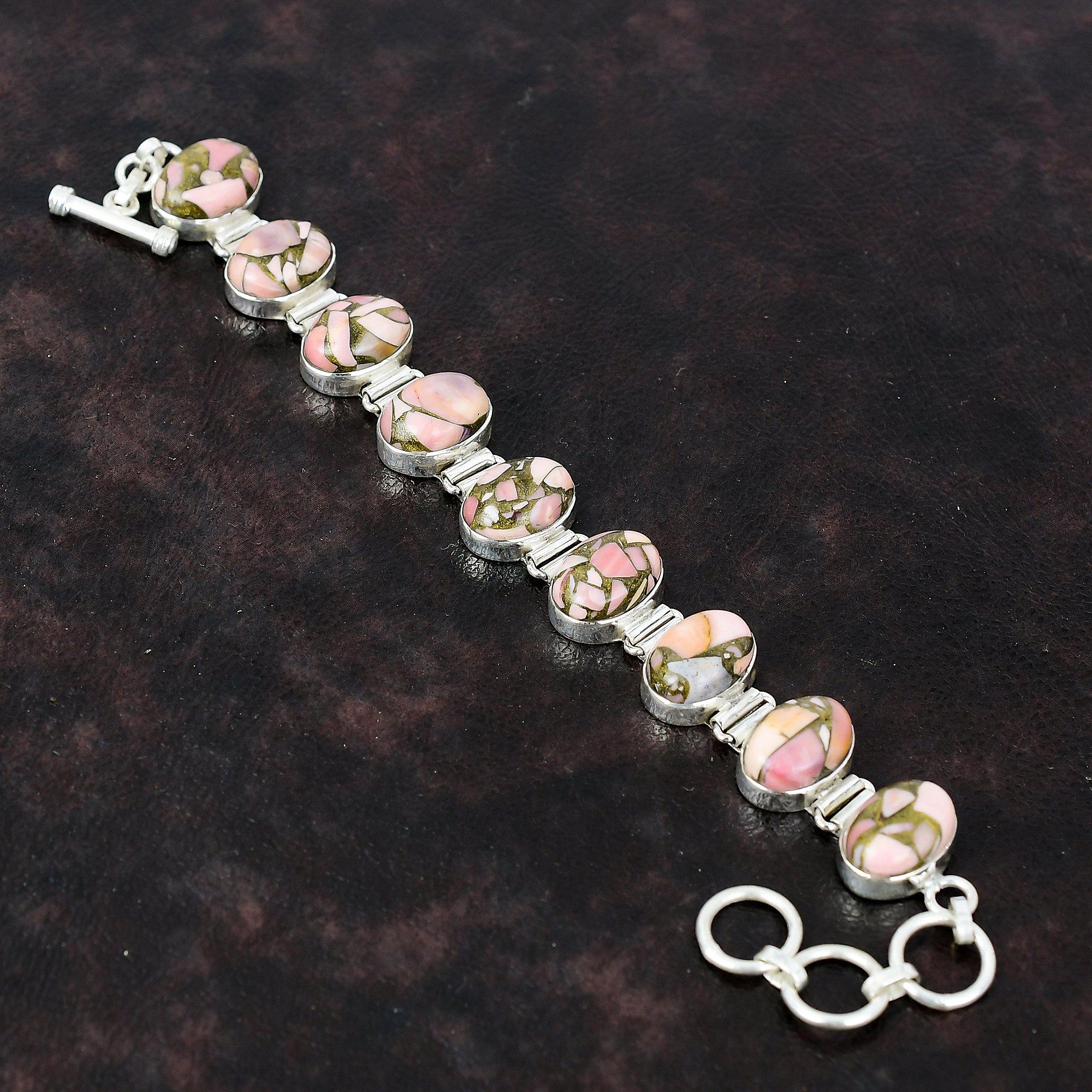 Měděný růžový opálový náramek Designer Gemstone Jewelry 925 Sterling Silver Náramek Ručně vyrobený náramek Náramek s nastavitelným řetízkem Dárek pro matku