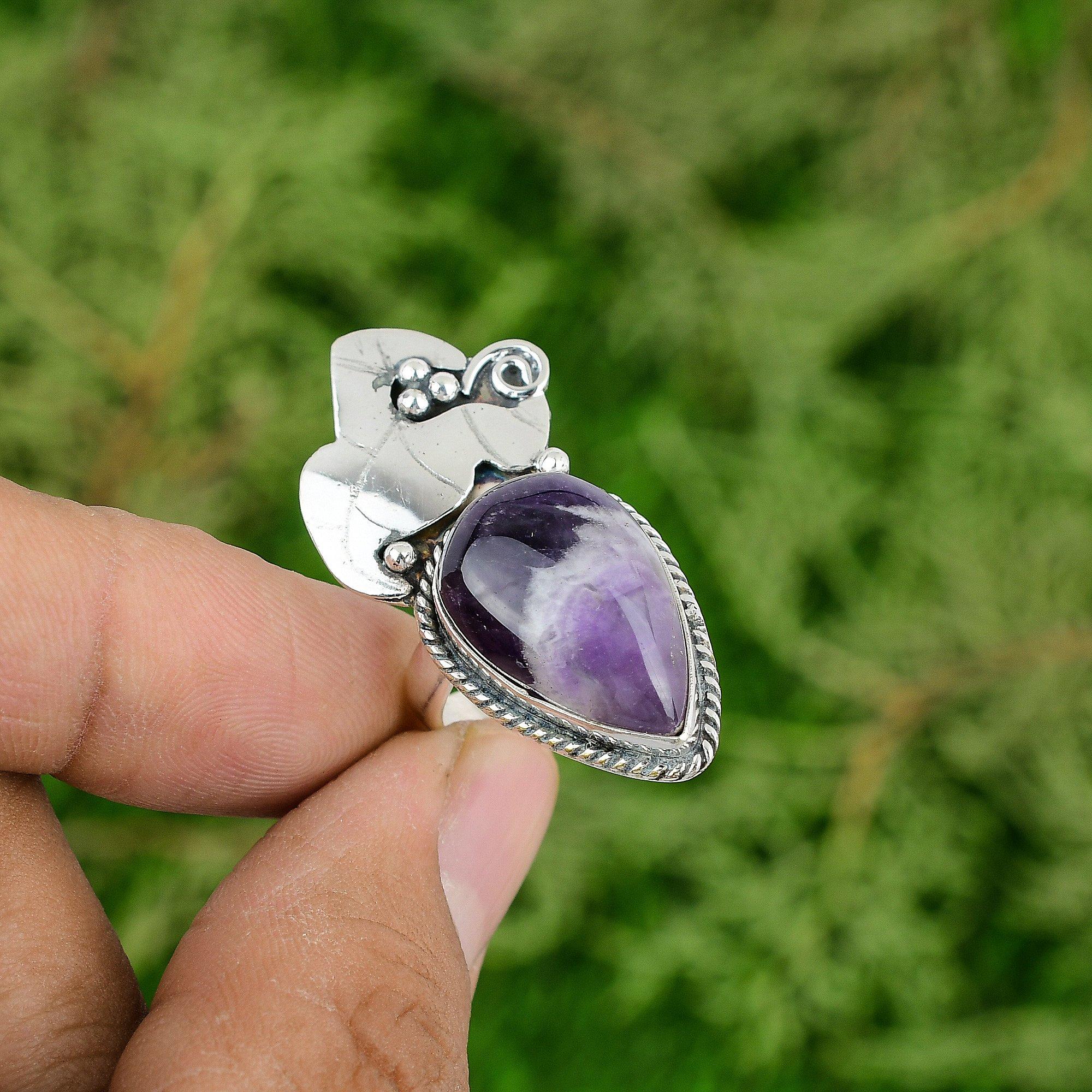 Pear Chevron Amethyst Gemstone Sister Stackable Ring Size 7 925 Sterling Silver
