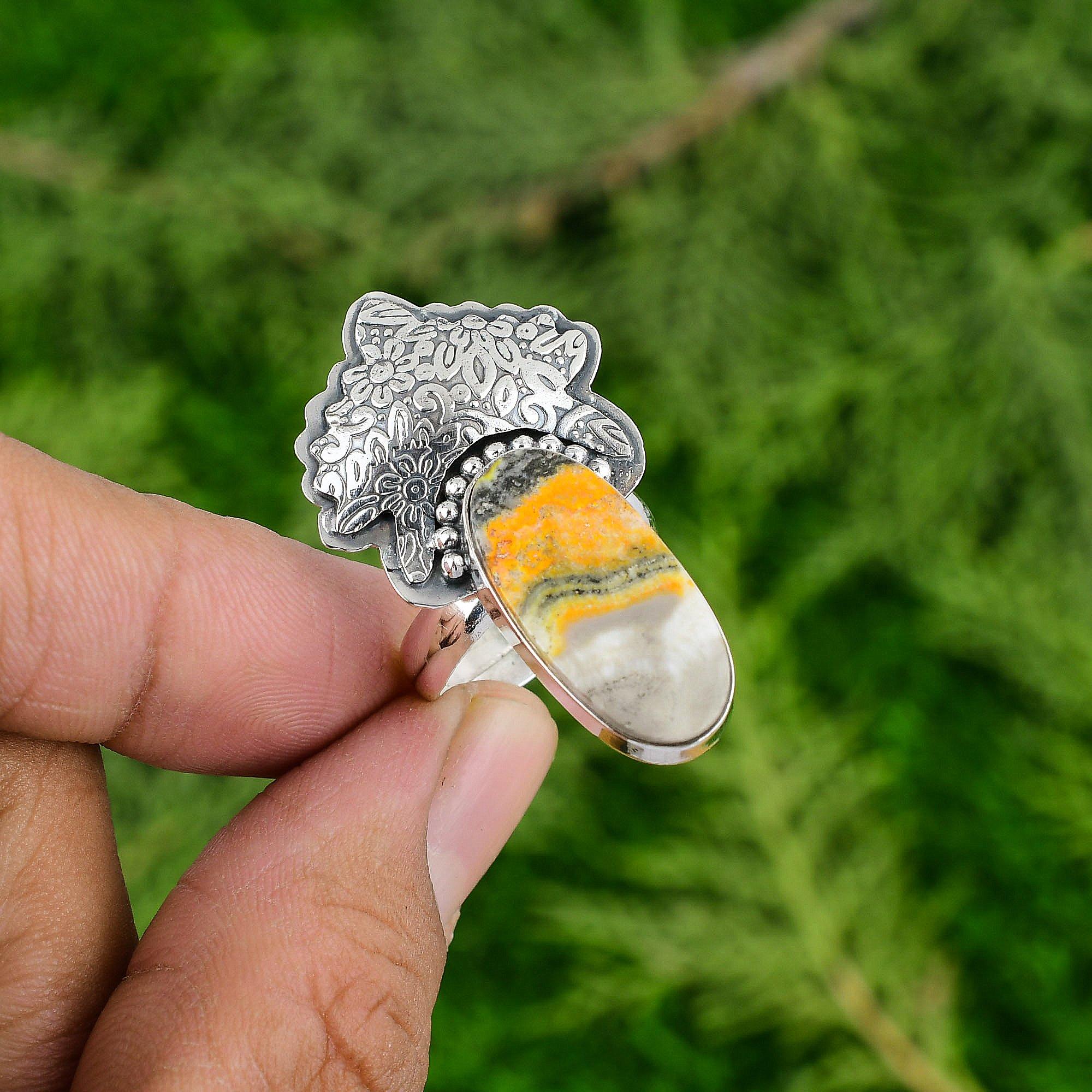 Oval Bumble Bee Jasper Stone Bezel Birthday New Ring Jewelry 925 Sterling Silver