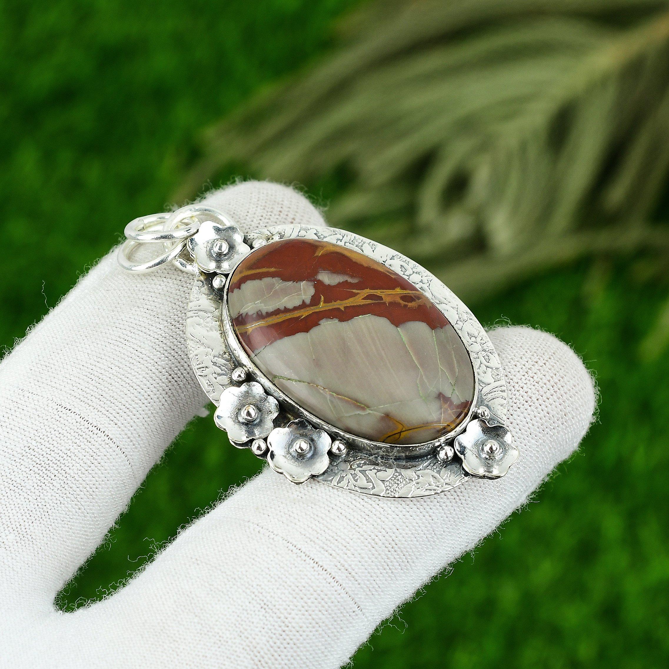 Natural Noreena Jasper Gemstone Pendant Red 925 Sterling Silver Indian Jewelry