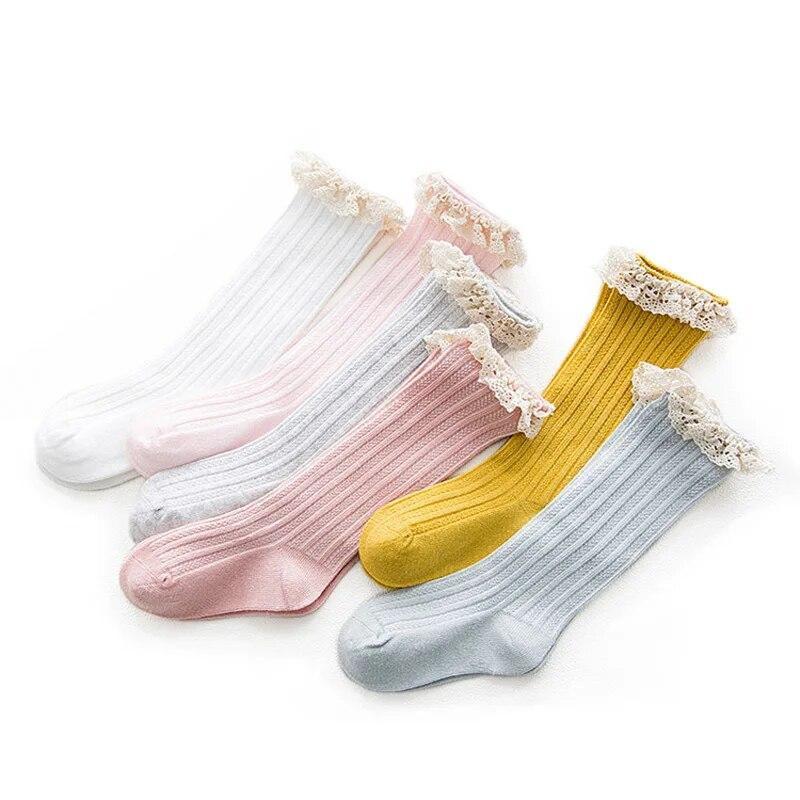 Cotton Kids Princess Girls Socks Fashion Children's Knee High Socks with Lace Baby Leg Warmers Spring Autumn 0-5Years