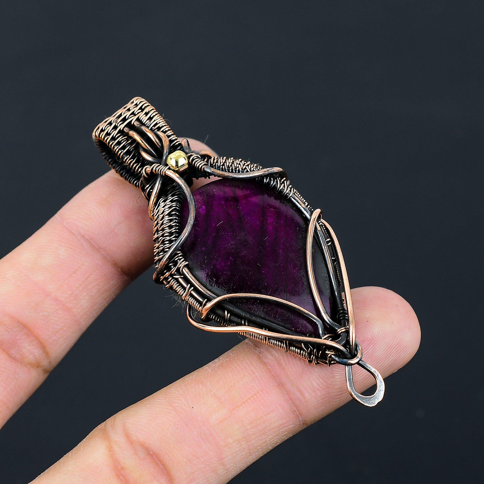 Bijoux pendentif faits à la main en fil de cuivre pur enveloppé de fil de cuivre pur de pierre précieuse de Labradorite Flash rose