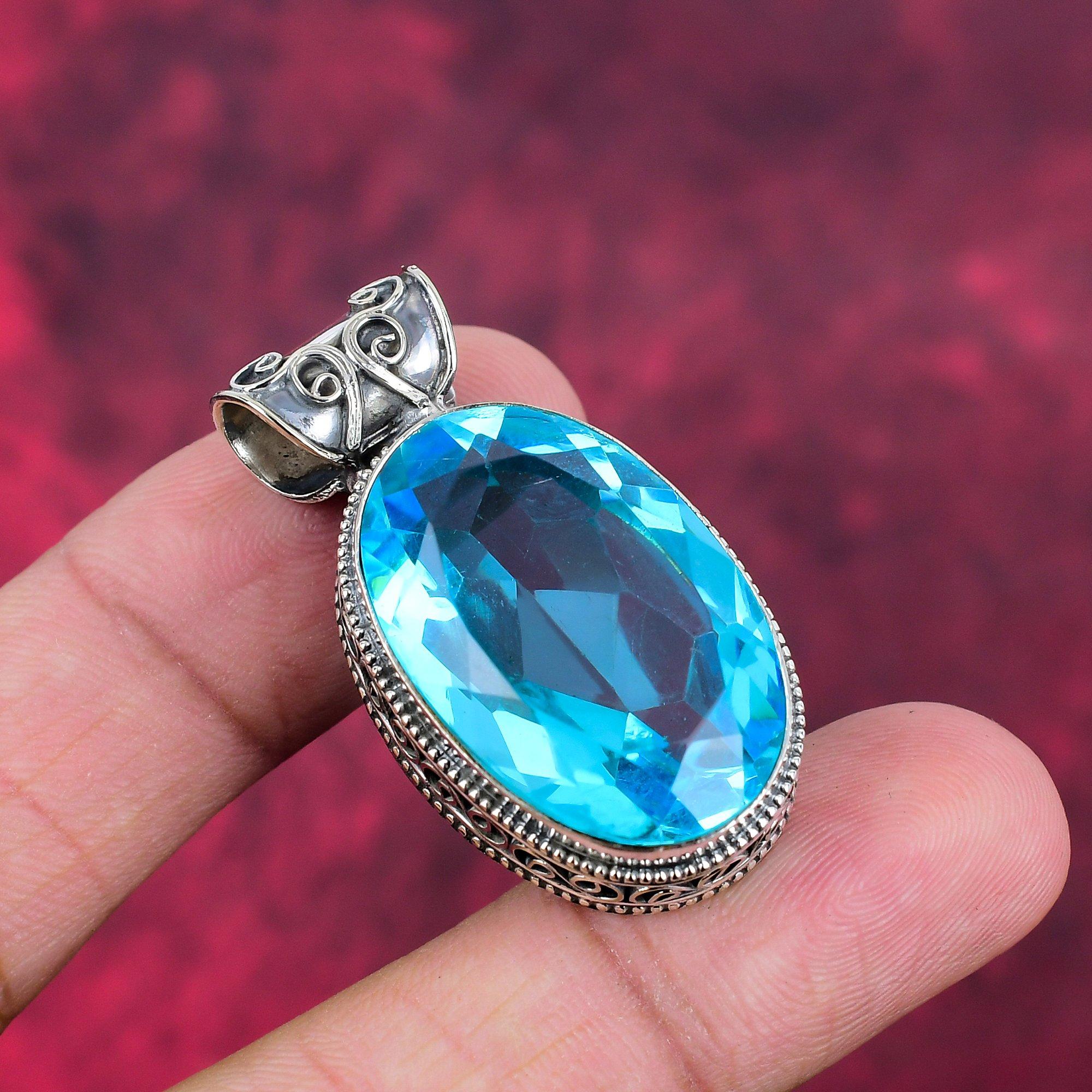 Blue Topaz Pendant, 925 Sterling Silver Pendant Gemstone Jewelry, Handmade Pendant Amazing Jewelry, Gift For Her