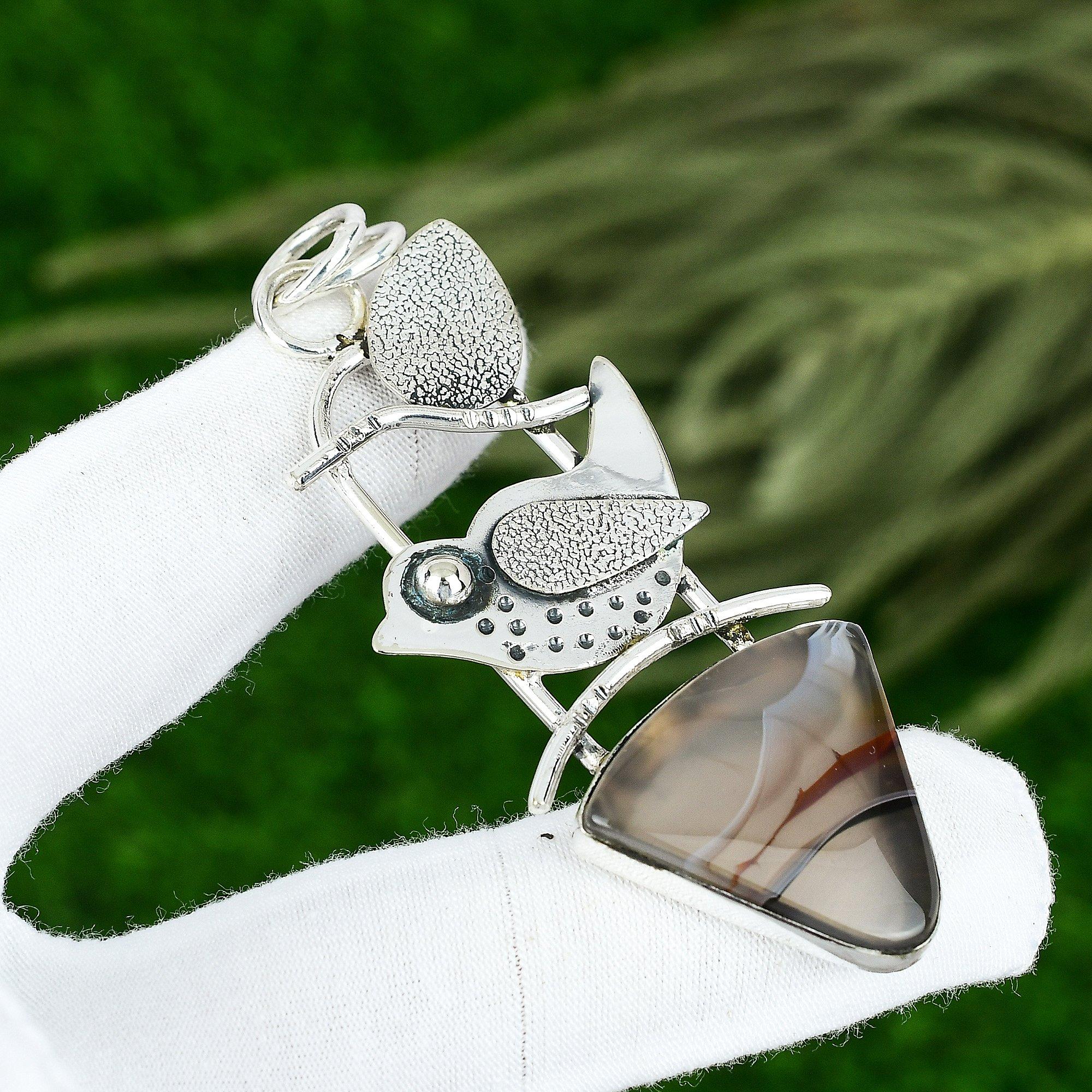 Natural Montana Agate Gemstone Jewelry 925 Sterling Silver Pendant For Girls