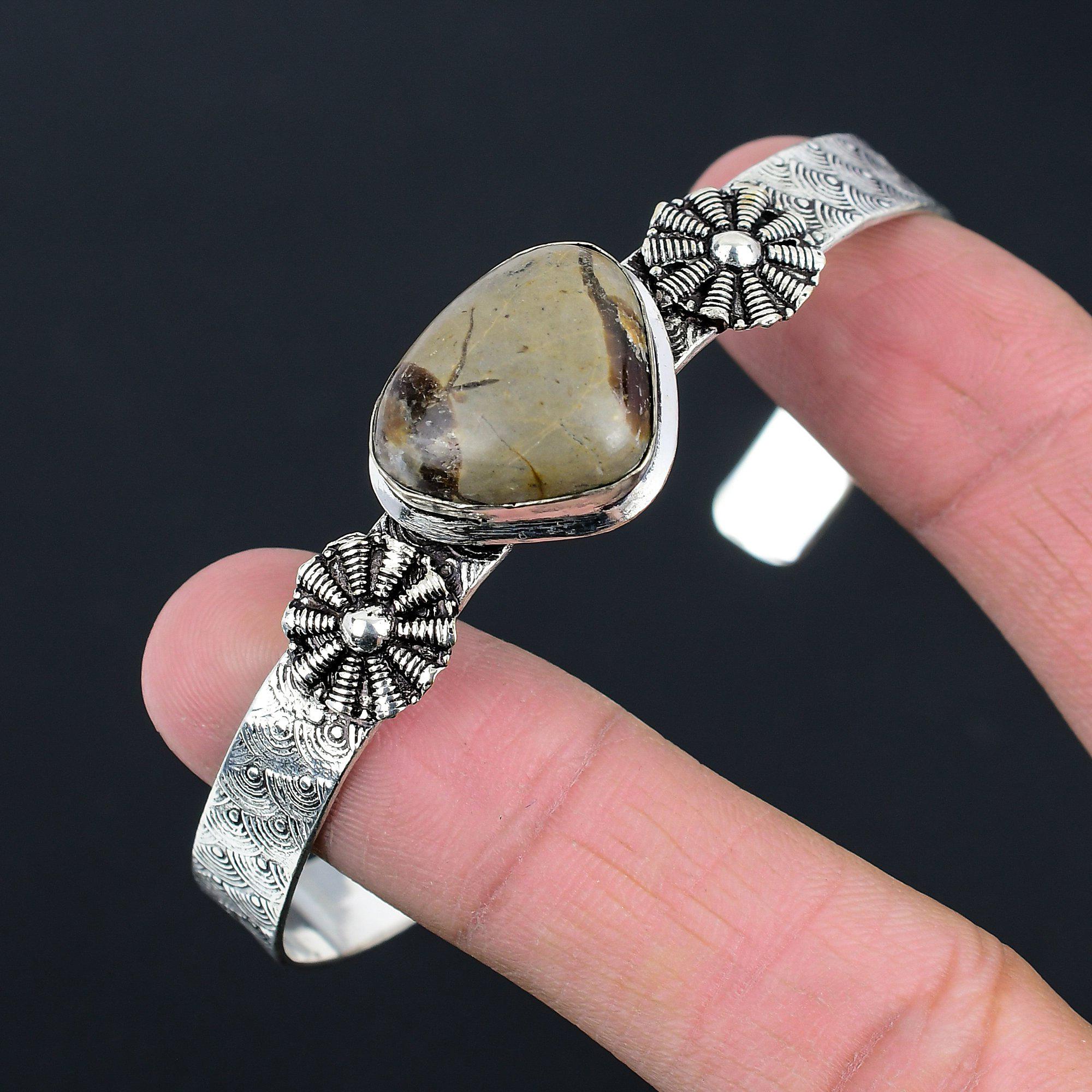 Schwestern-Tag Sale Septarian Stein Geburtstags Armreif 925 Sterling Silber