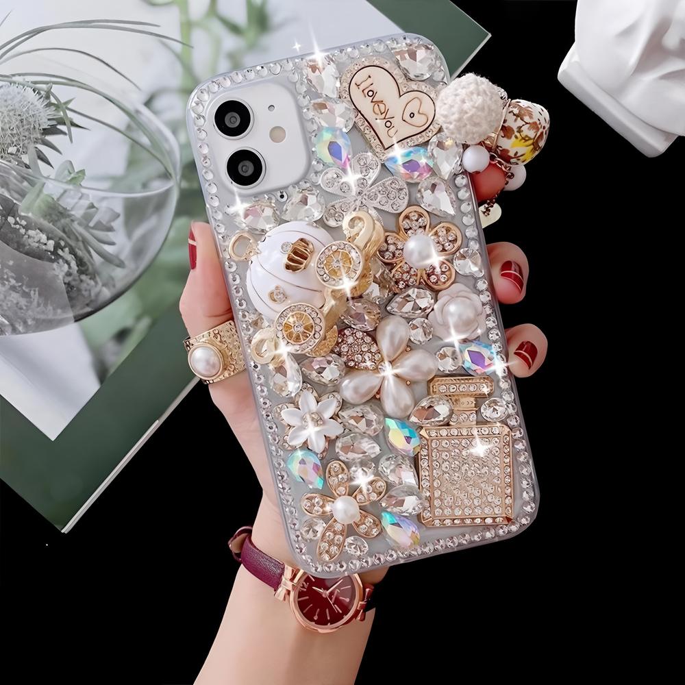 Glitter Rhinestone Phone Case For VIVO Y400 Pro Y300 Y200E Y200 Y300 Y300T Y04 Y03 T4 T3X T4X 4G 5G Bling Crystal Design with Pumpkin Cover Girls Gift