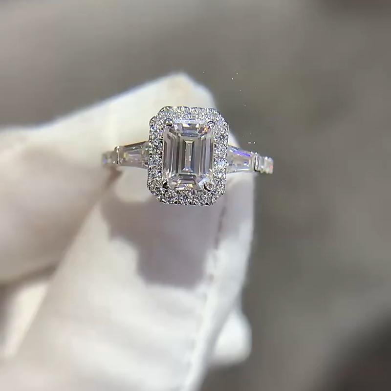 Full Moissanite Diamond D Color Emerald Lady's Ring S925 Sterling Sliver 18K Gold Plated Rings Fine Jewelry for Women