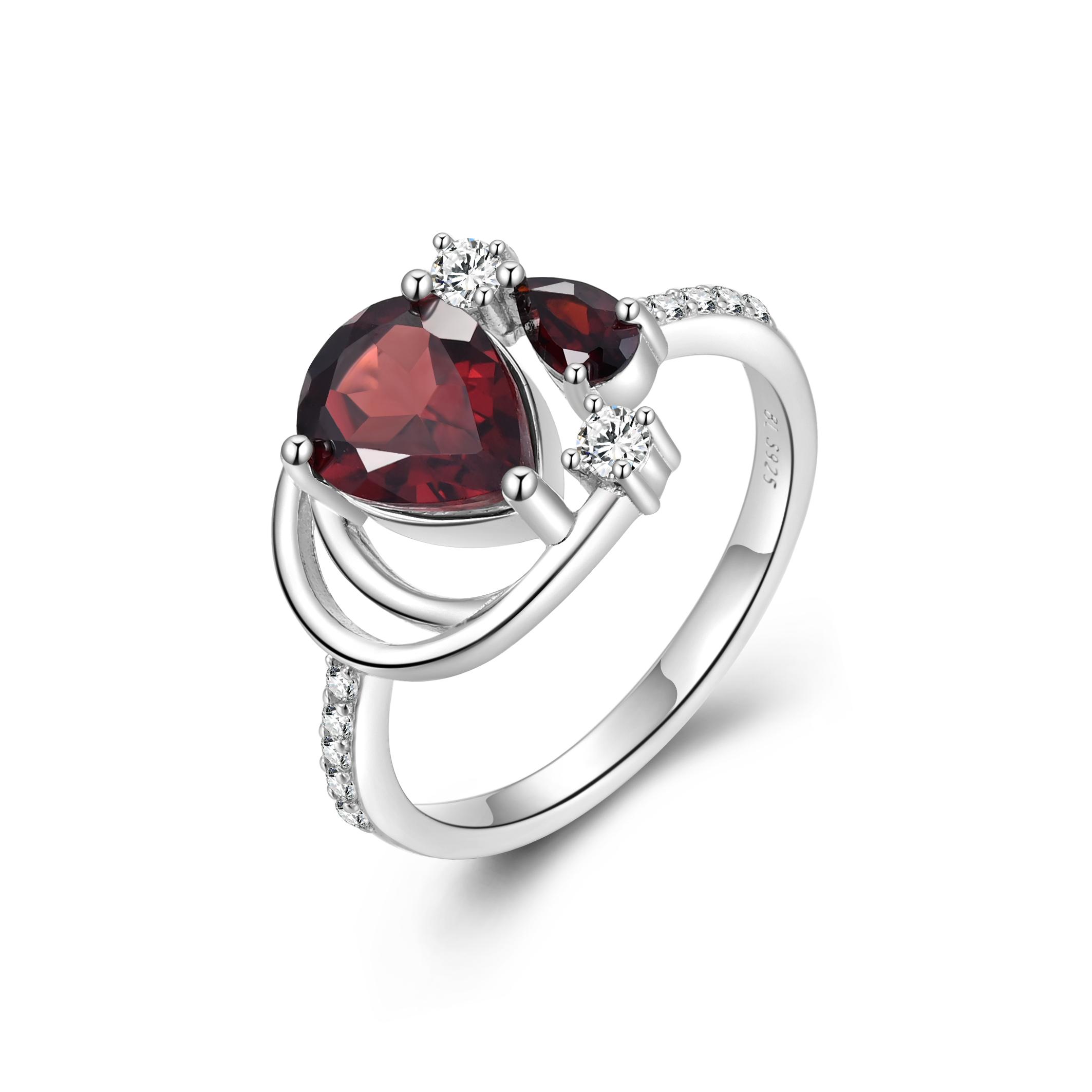 Unique Fancy S925 Silver Ring for Lady Natural Garnet January Birthstone Blessing Stone Exclusive Jewelry for Engagement Gift