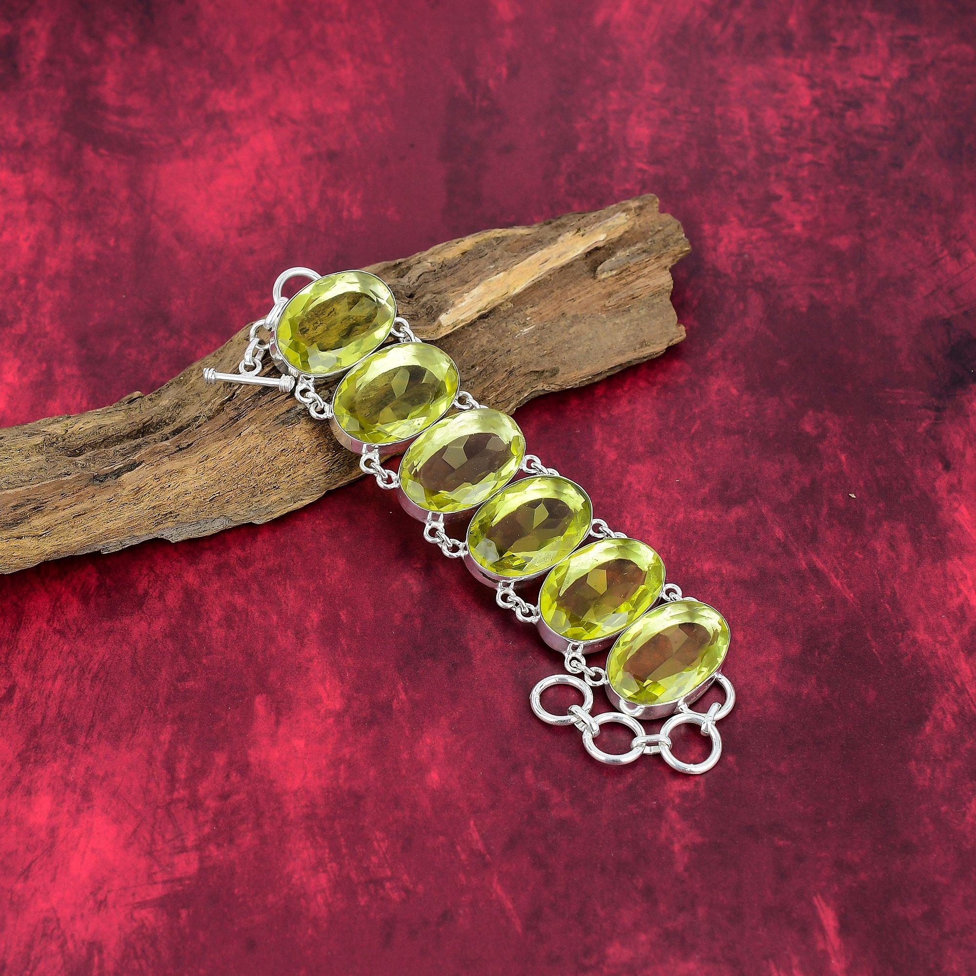 Lemon Topaz Designer Bracelet, 925 Solid Sterling Silver Bracelet, Adjustable Chain Handmade Bracelet, For Memorial Day
