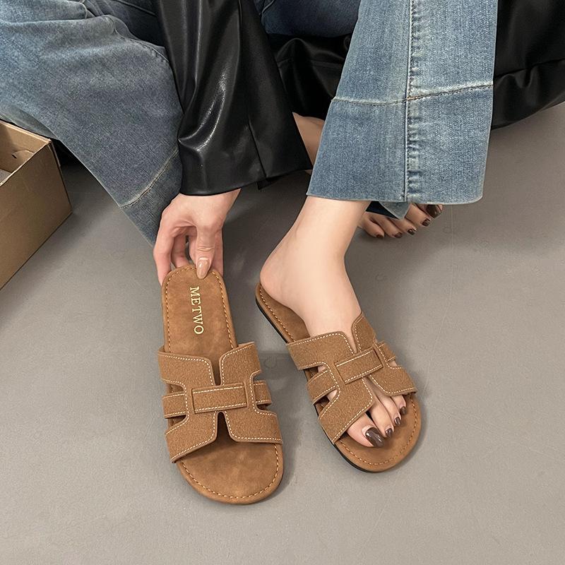 Flat Bottomed Slippers, Women's, Summer, Outerwear, Round Toe, Open Toe, Soft Sole, Casual Shoes, Sandals