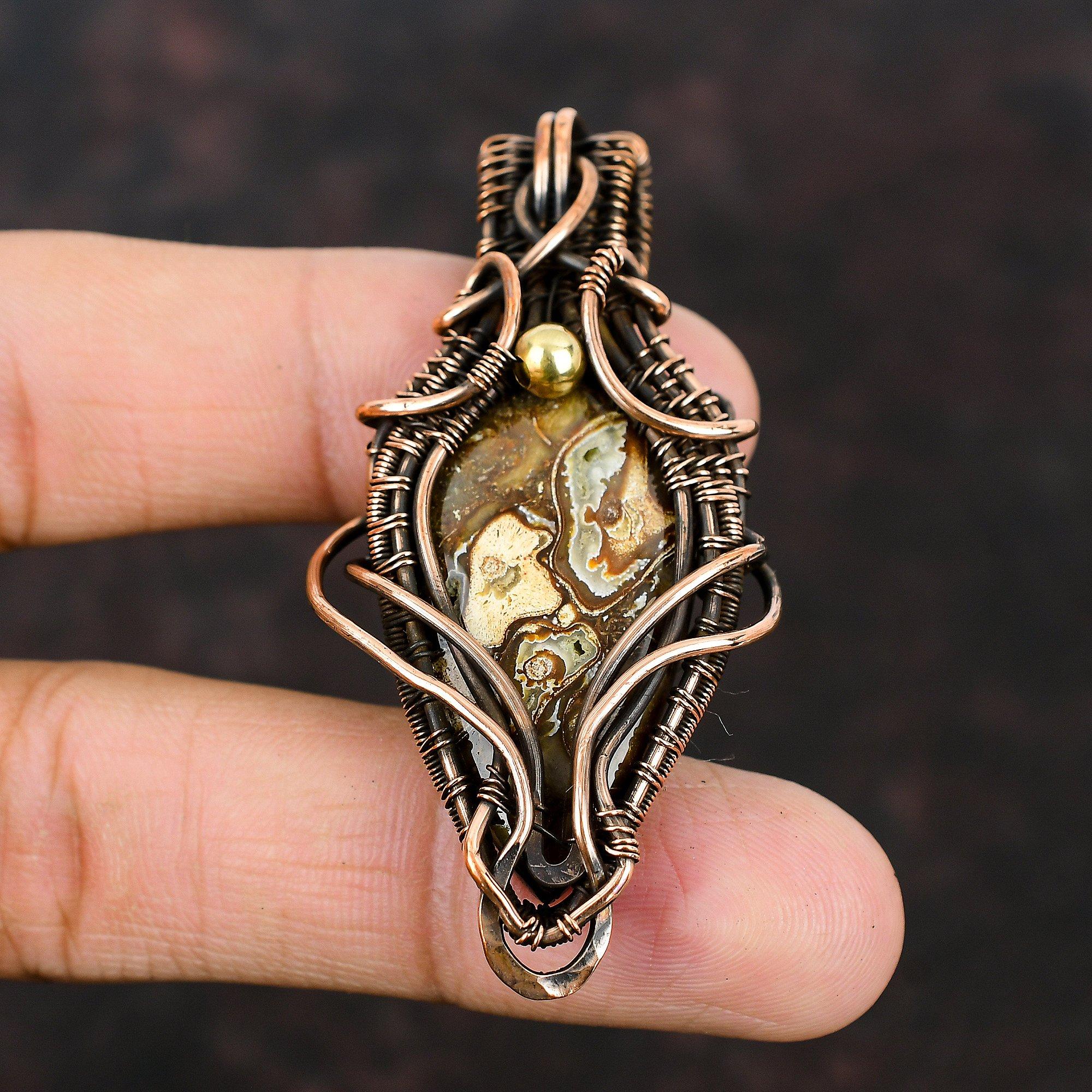 Rock Calci Pendant Gemstone Jewelry Copper Wire Wrapped Pendant Handmade Antique Pendant Gift For Mother Designer Jewelry Rock Calci Jewelry