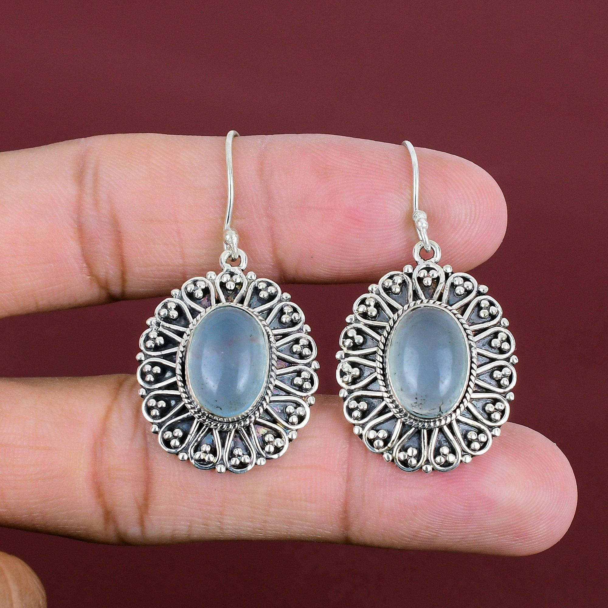 Boucles d'oreilles aigue-marine, bijoux en pierres précieuses, boucles d'oreilles vintage faites à la main, boucles d'oreilles en argent sterling 925, bijoux aigue-marine, boucles d'oreilles avec pierre de naissance, cadeaux pour maman