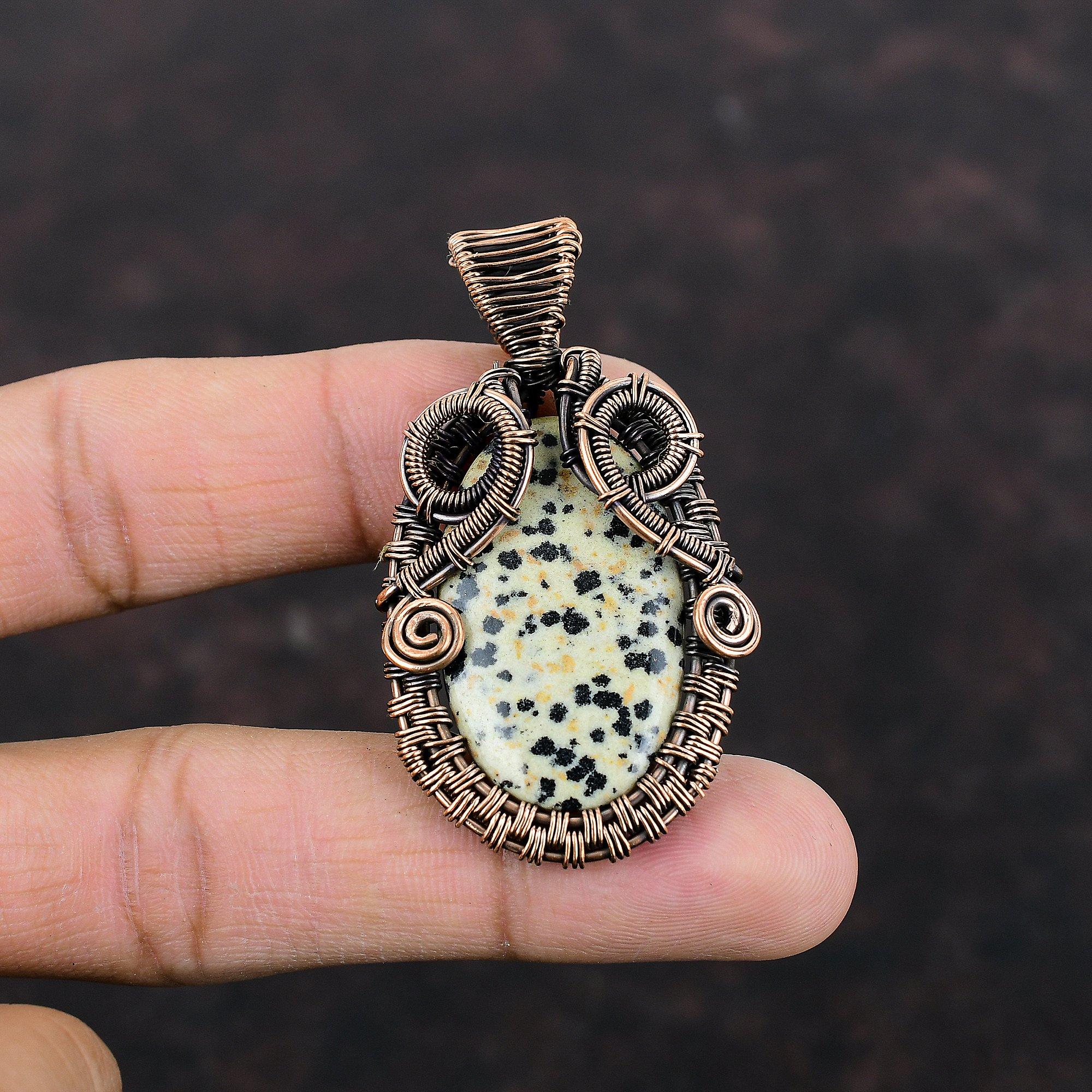 Dalmatian Jasper Pendant Copper Wire Wrapped Pendant Handmade Jewelry Real Gemstone Pendant Copper Jewelry Engagement Gift Wire Wrap Jewelry