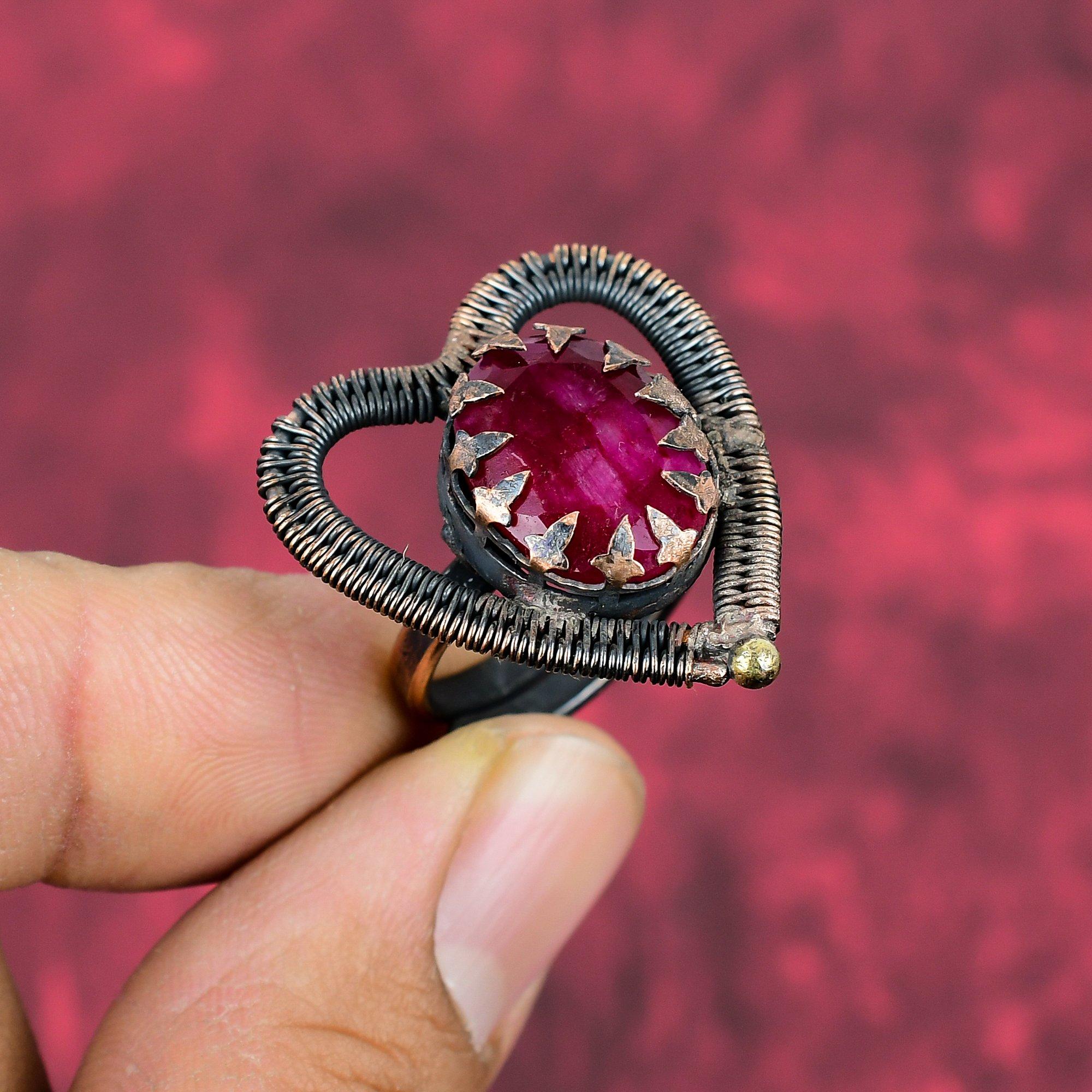 Faceted Kashmir Ruby Ring Copper Wire Wrapped Gemstone Ring Elegant Jewelry Adjustable Ring Copper Wire Wrap Jewelry Handmade Rings For Gift