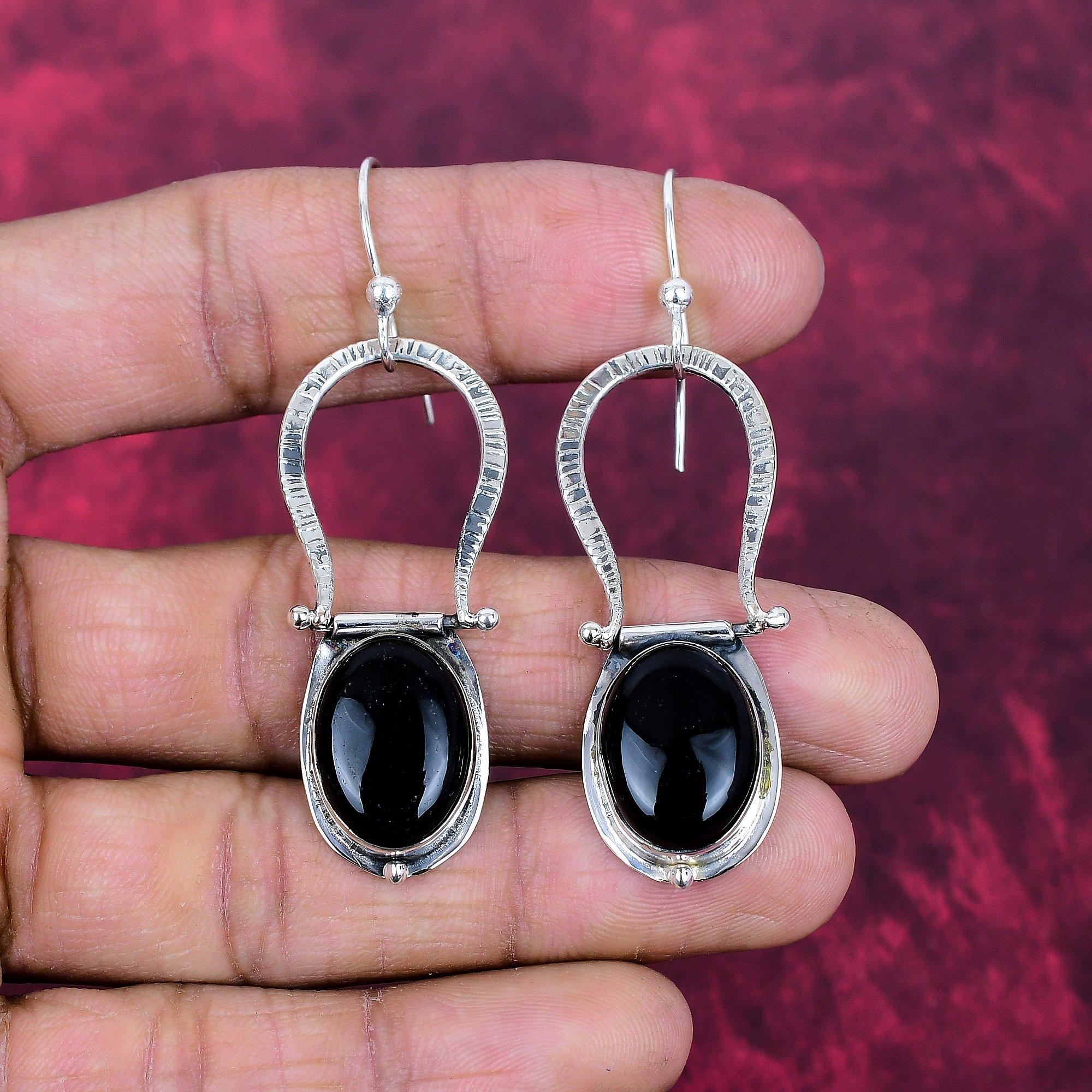 Black Onyx Gemstone Silver Jewelry, 925 Sterling Silver Earrings, Handmade Designer Onyx Earrings Gift For Catholics