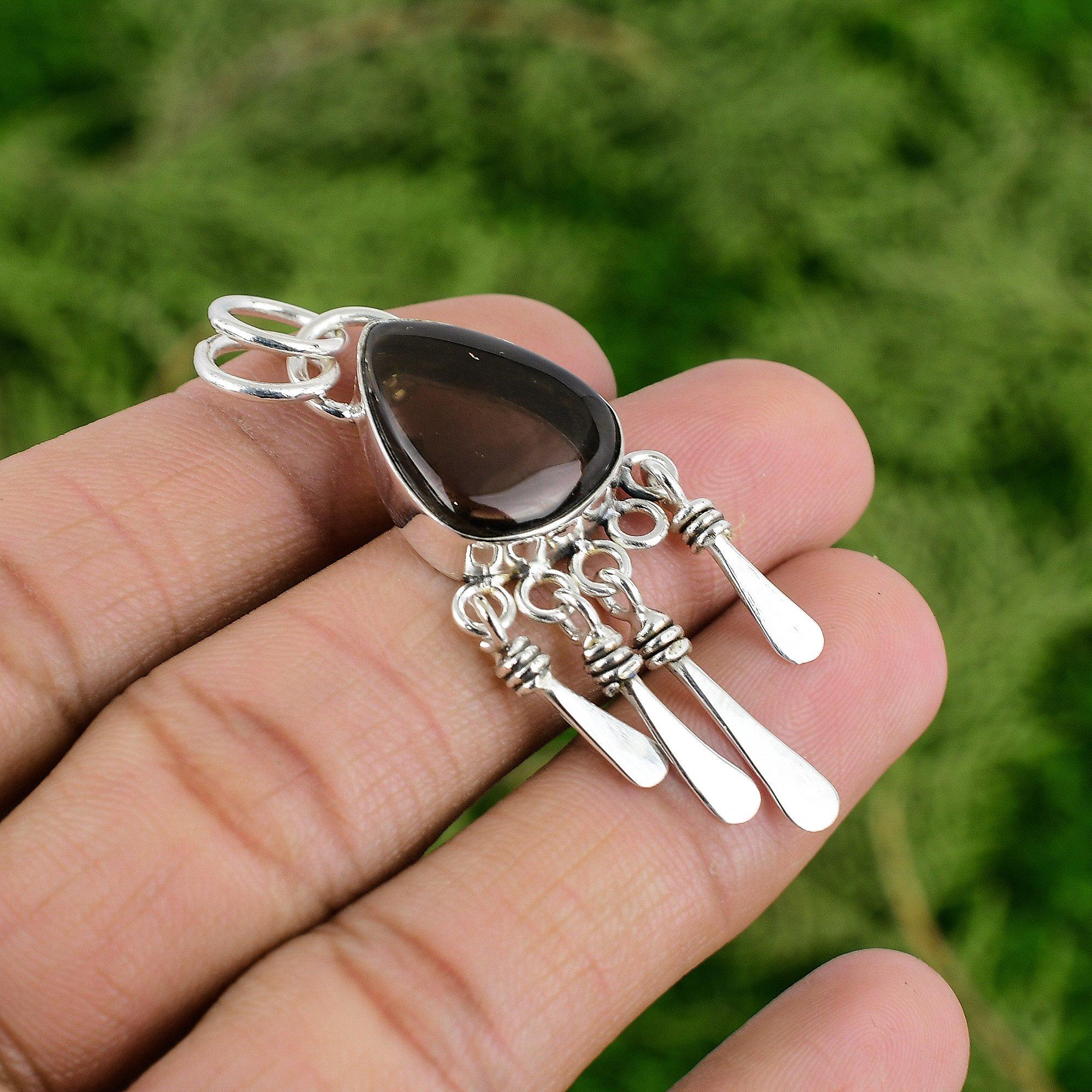 Daughters Day Deal Sterling Silver Natural Smoky Quartz Birthday Pendant Jewelry