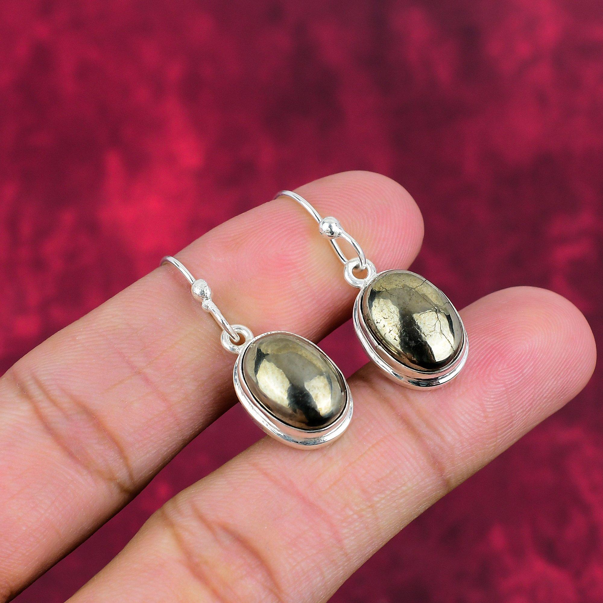 Golden Pyrite Earrings Handmade Gemstone Jewelry, 925 Solid Sterling Silver Earrings Antique Jewelry, For Engagement Gift