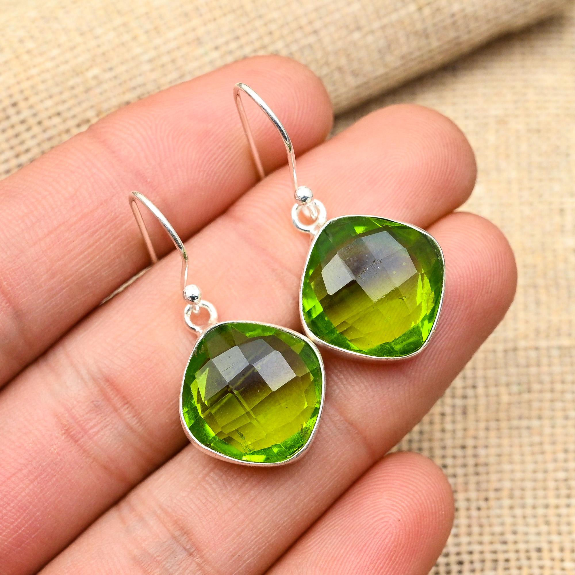Peridot Gemstone Handmade 925 Solid Sterling Silver Jewelry Earrings For Women