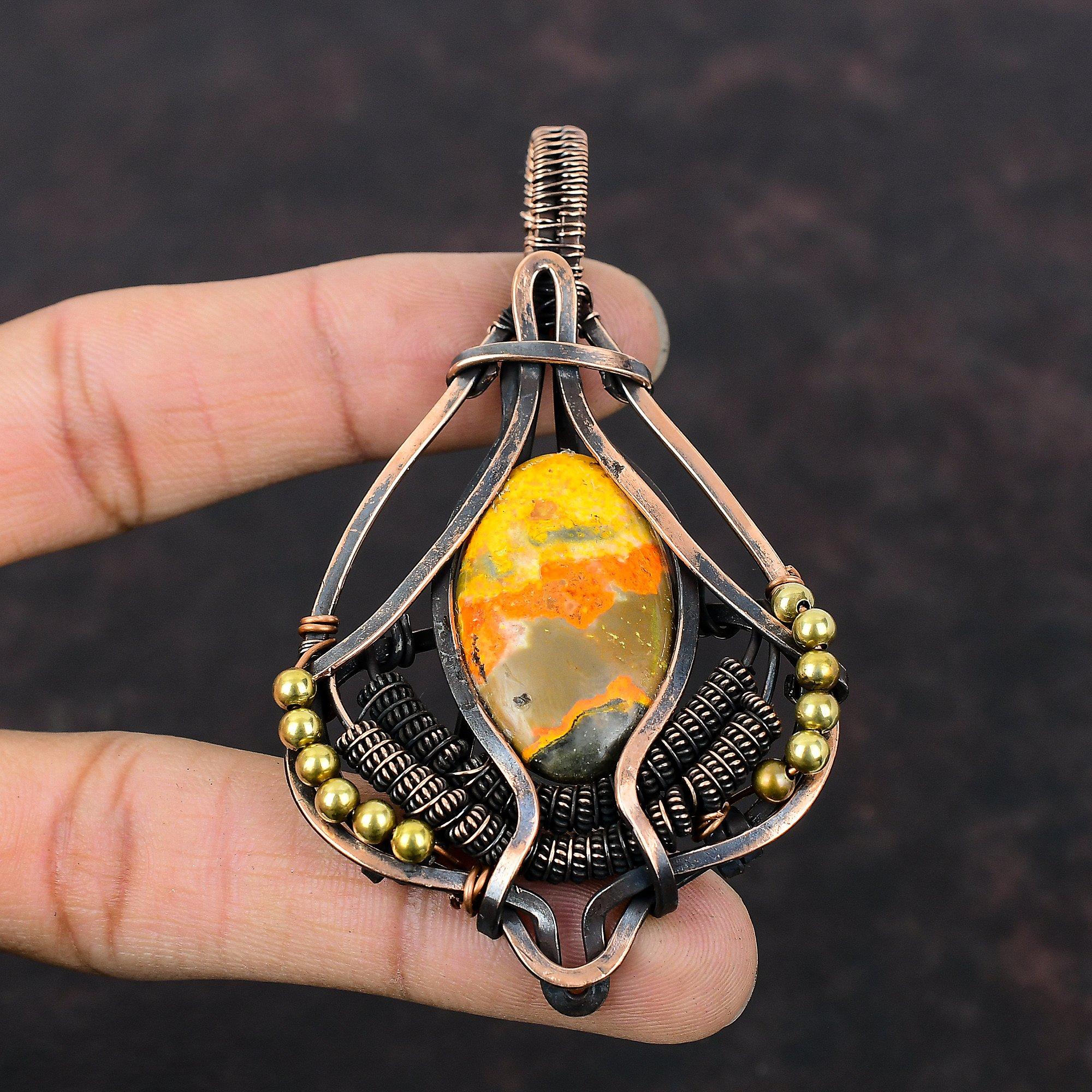 Bumble Bee Jasper Pendant Copper Wire Wrapped Gemstone Jewelry Handmade Pendant Copper Pendant Ethnic Jewelry Wire Wrap Pendant Gift For Mom