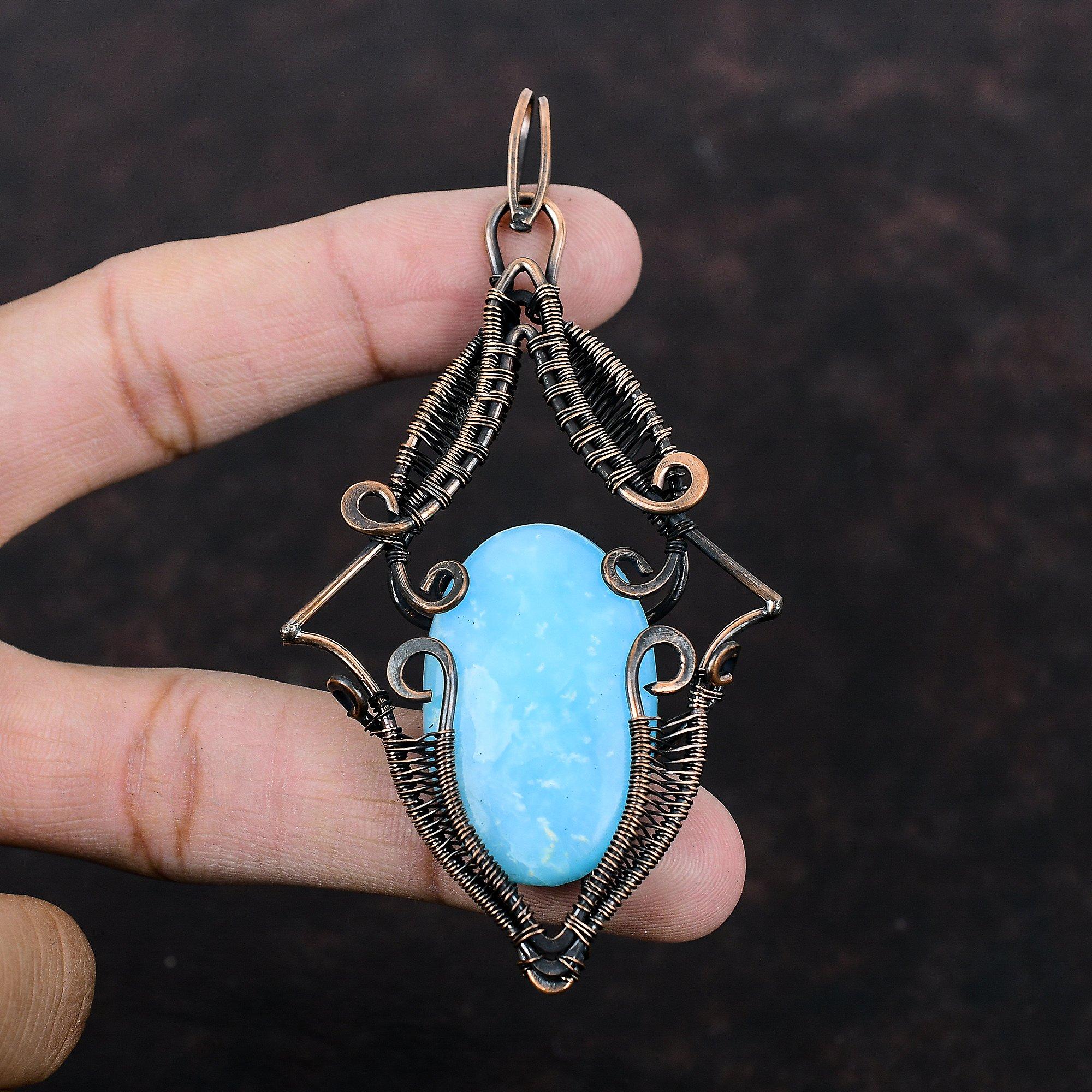 Hemimorphite Pendant Copper Wire Wrapped Pendant Natural Gemstone Pendant Copper Jewelry For Gift Handmade Antique Pendant Designer Jewelry
