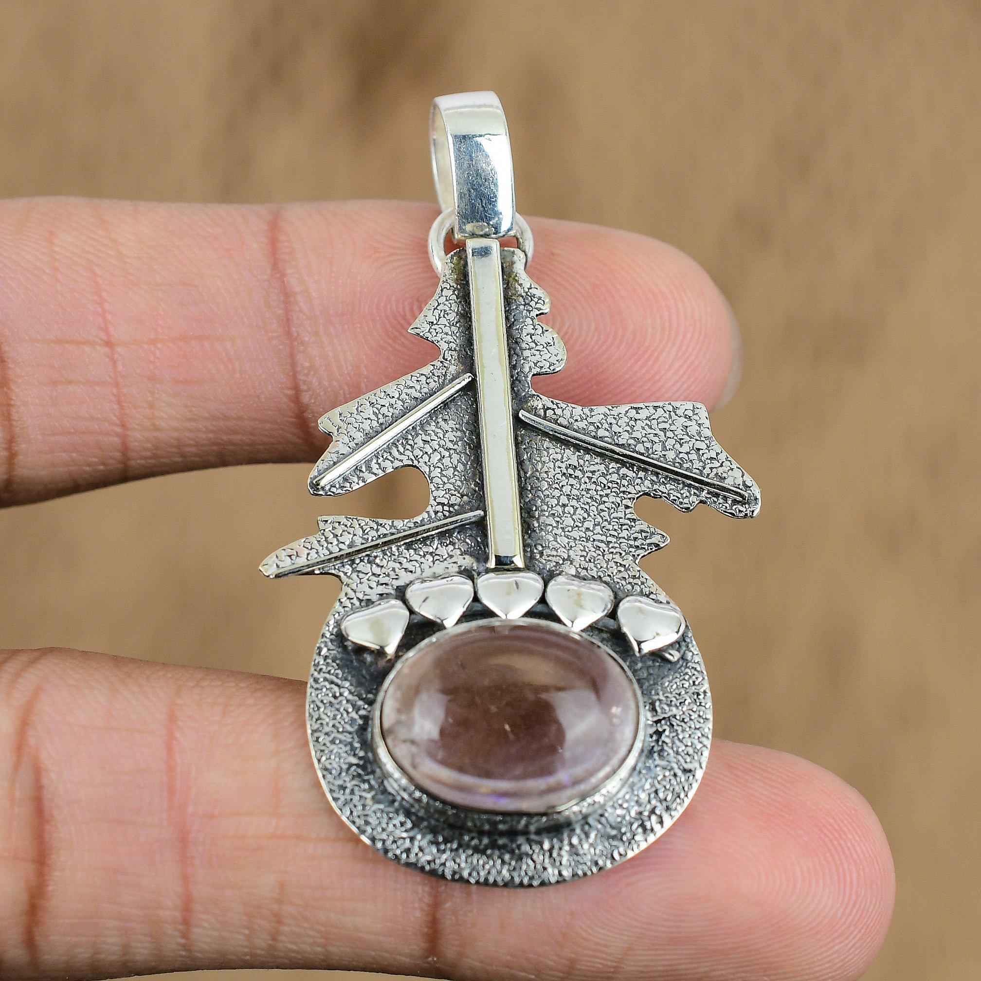 Natural Amethyst Gemstone Pendant Pink 925 Sterling Silver Indian Jewelry