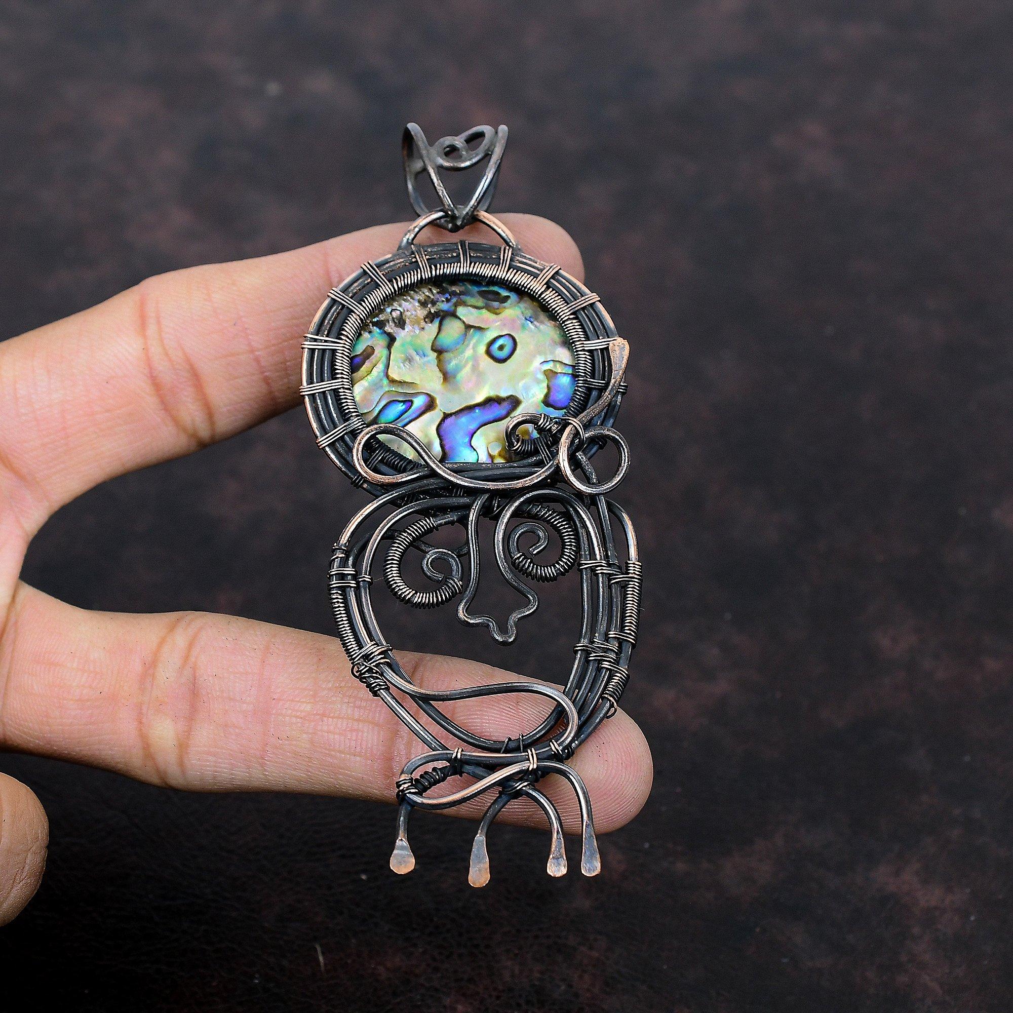 Abalone Shell Pendant Copper Wire Wrapped Pendant Abalone Shell Jewelry Handmade Gemstone Pendant Wedding Gift Wonderful Copper Wire Jewelry