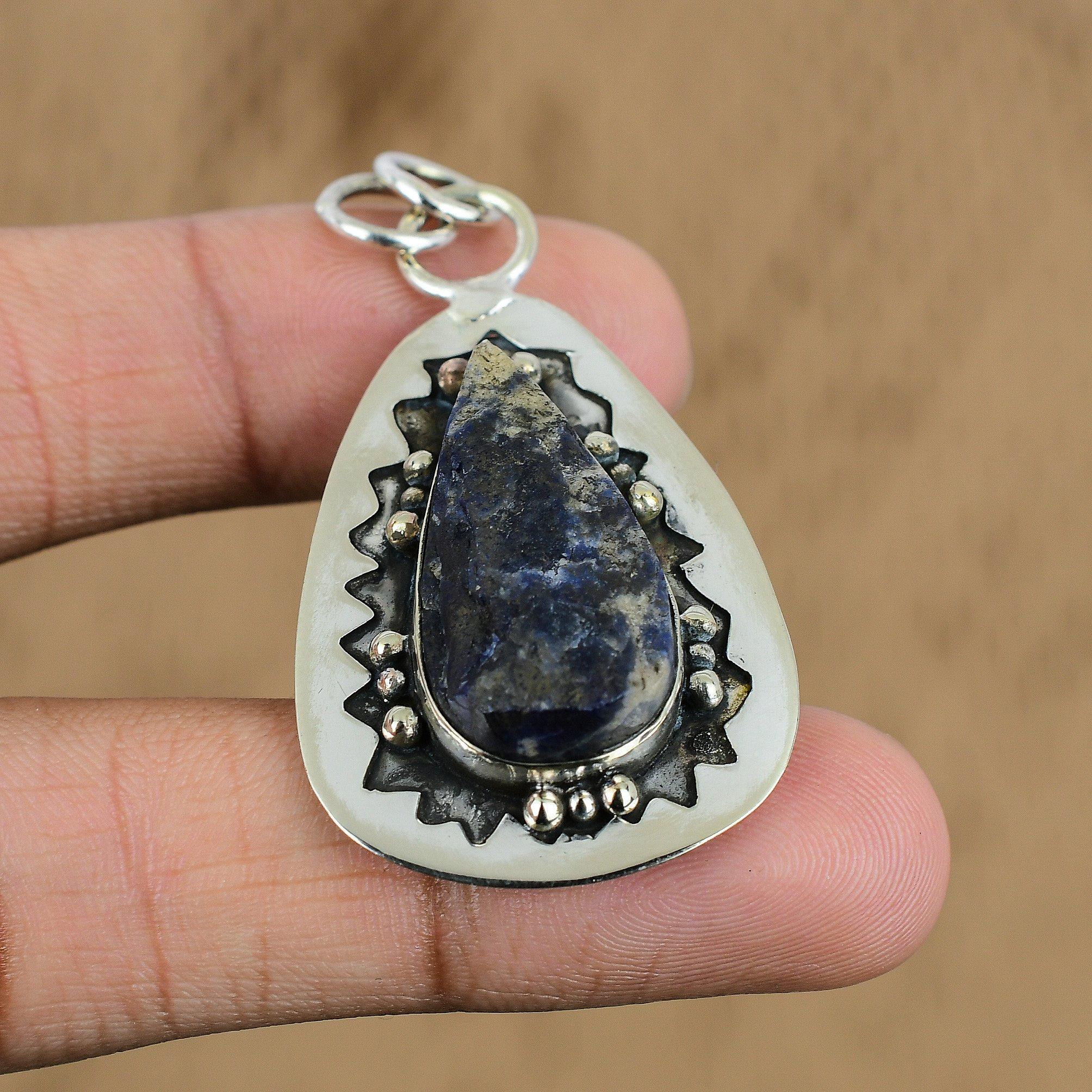 Natural Sodalite Rough Gemstone Jewelry 925 Sterling Silver Pendant For Women